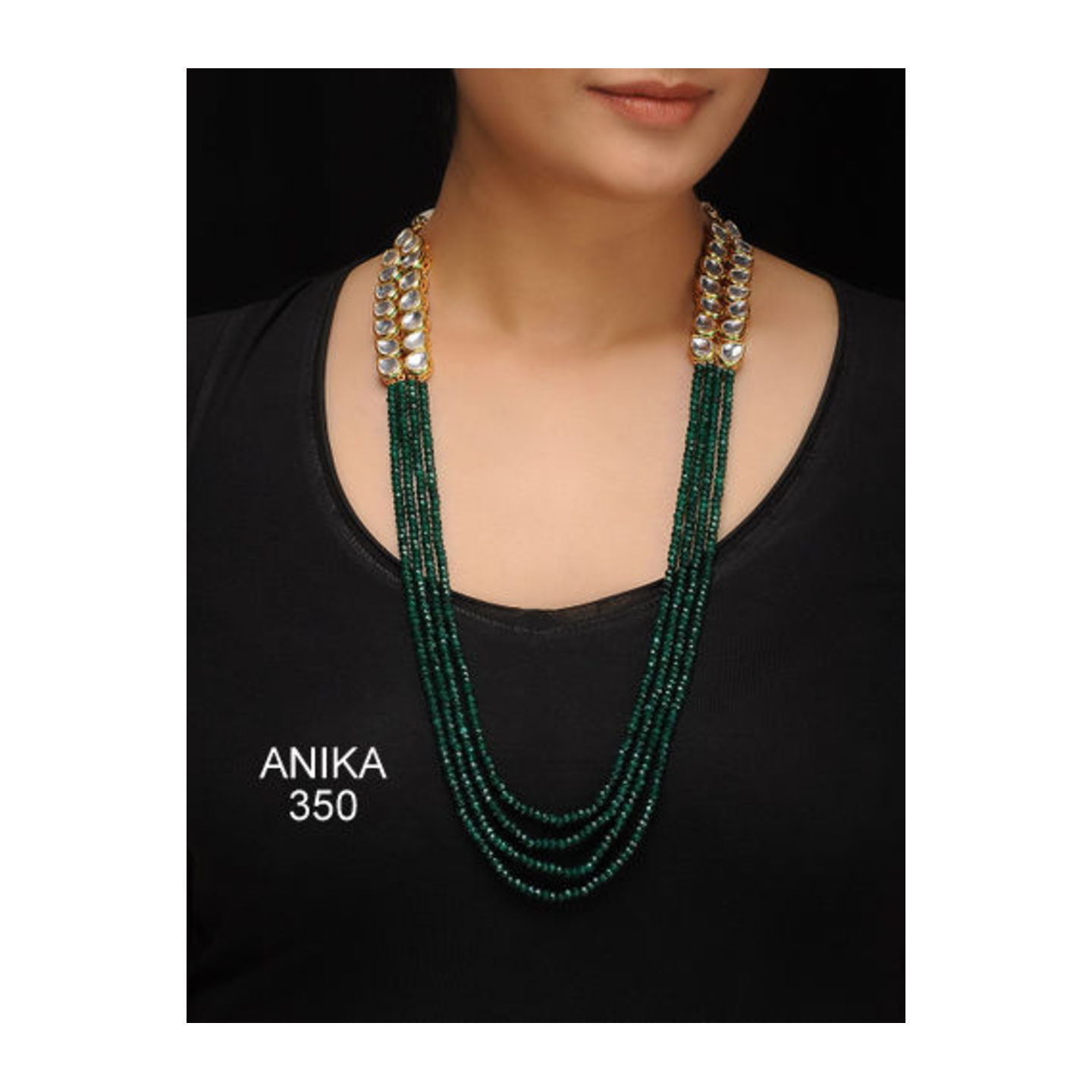 Multi Layer Green Onyx Faux Pearl Necklace