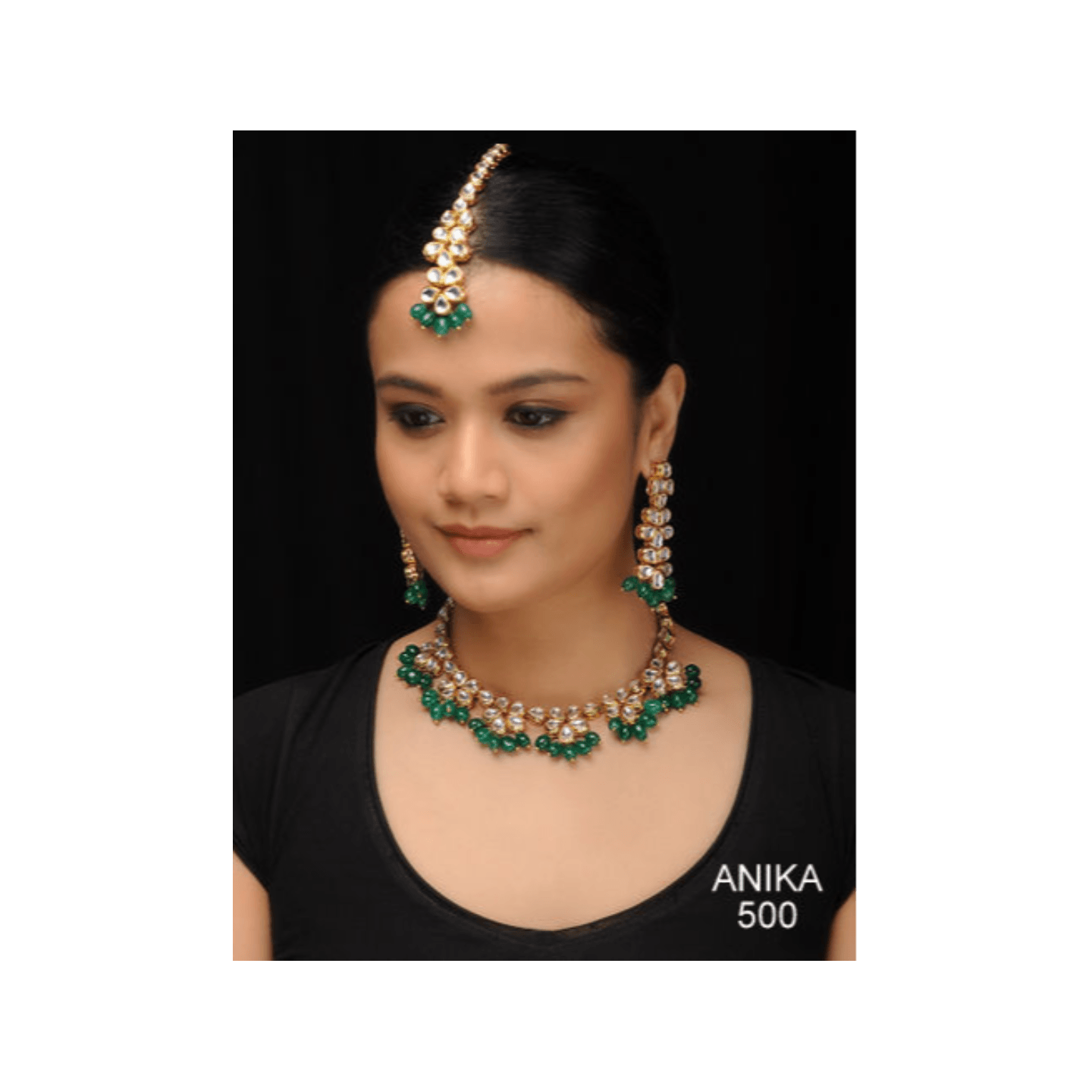 Kundan Choker Necklace Set With Earring ,Tikka Green Onyx Pearl