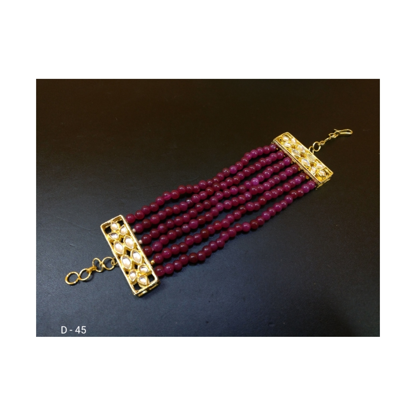 High Quality Kundan Bracelet Ruby Onyx Pearl