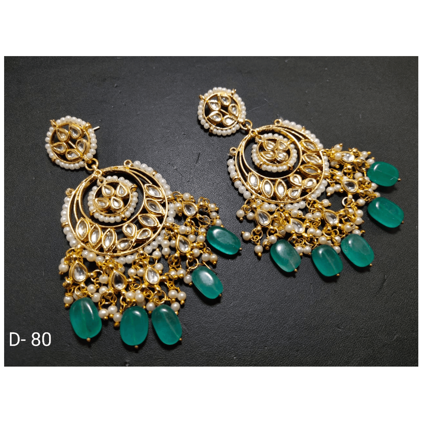 Green Gold Tone Plated Kundan Earring Pearls