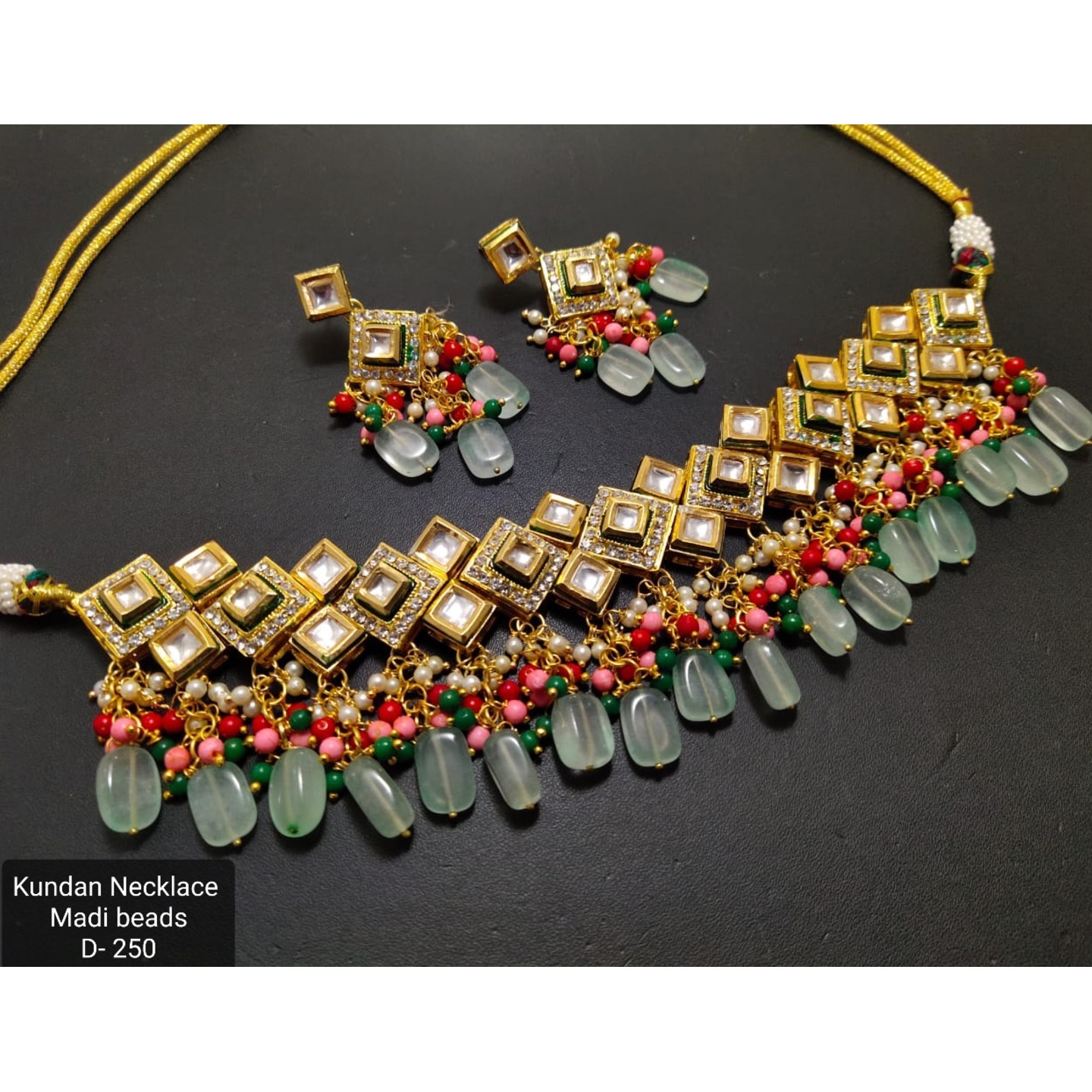 Sea Green Onyx Square Kundan Necklace Set