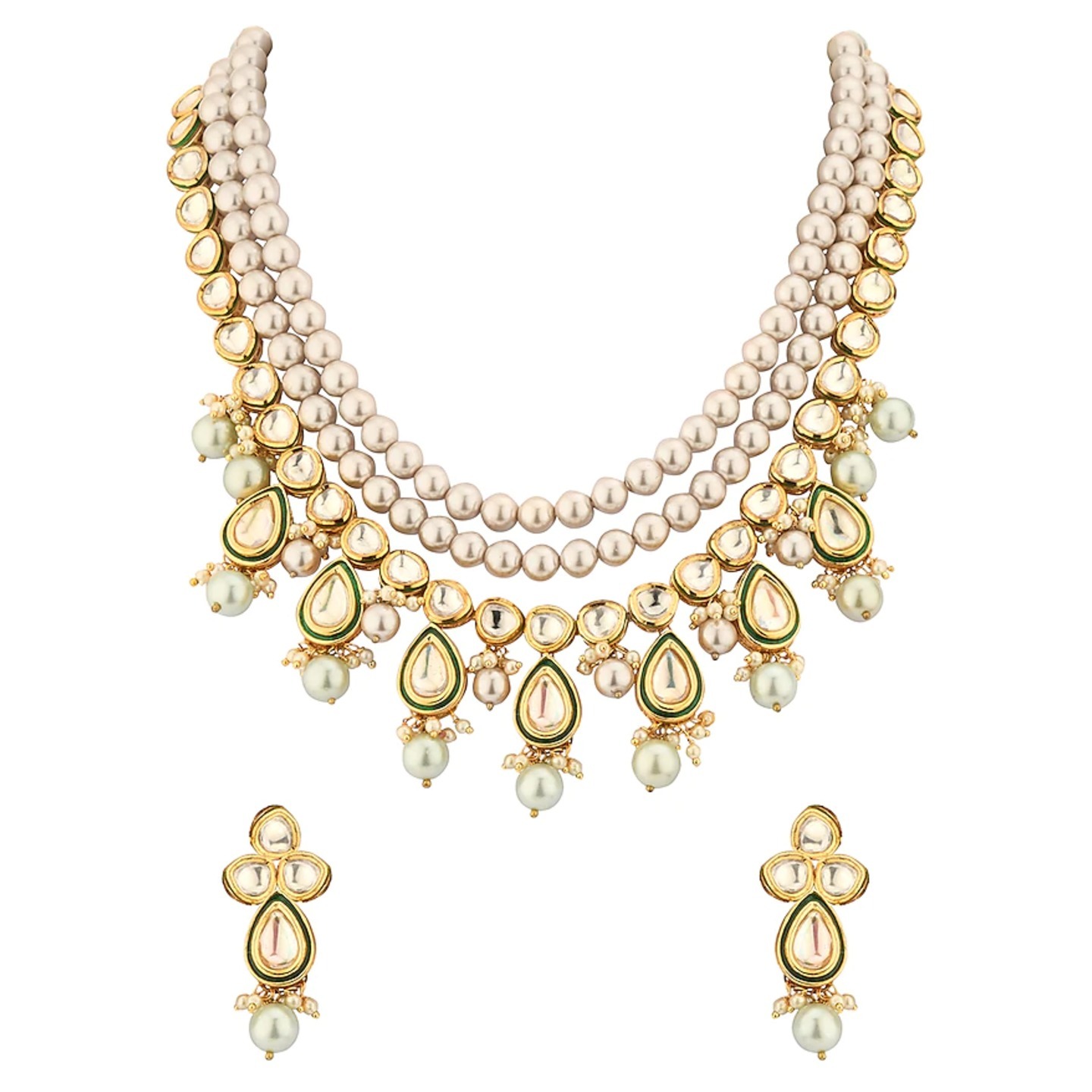 Gold Finish Pearls Choker Necklace Set With Earring