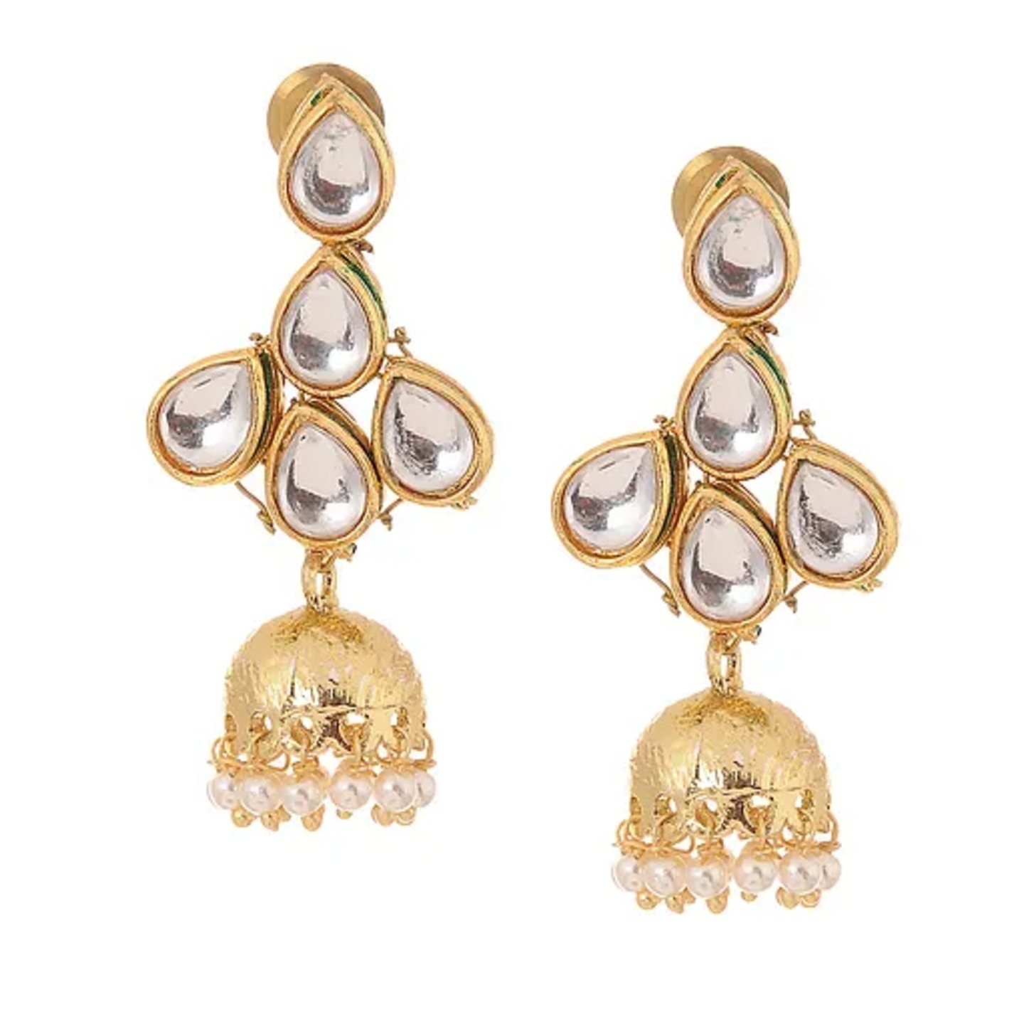 Classic Gold Tone Kundan Inspired Pearls Jhumki