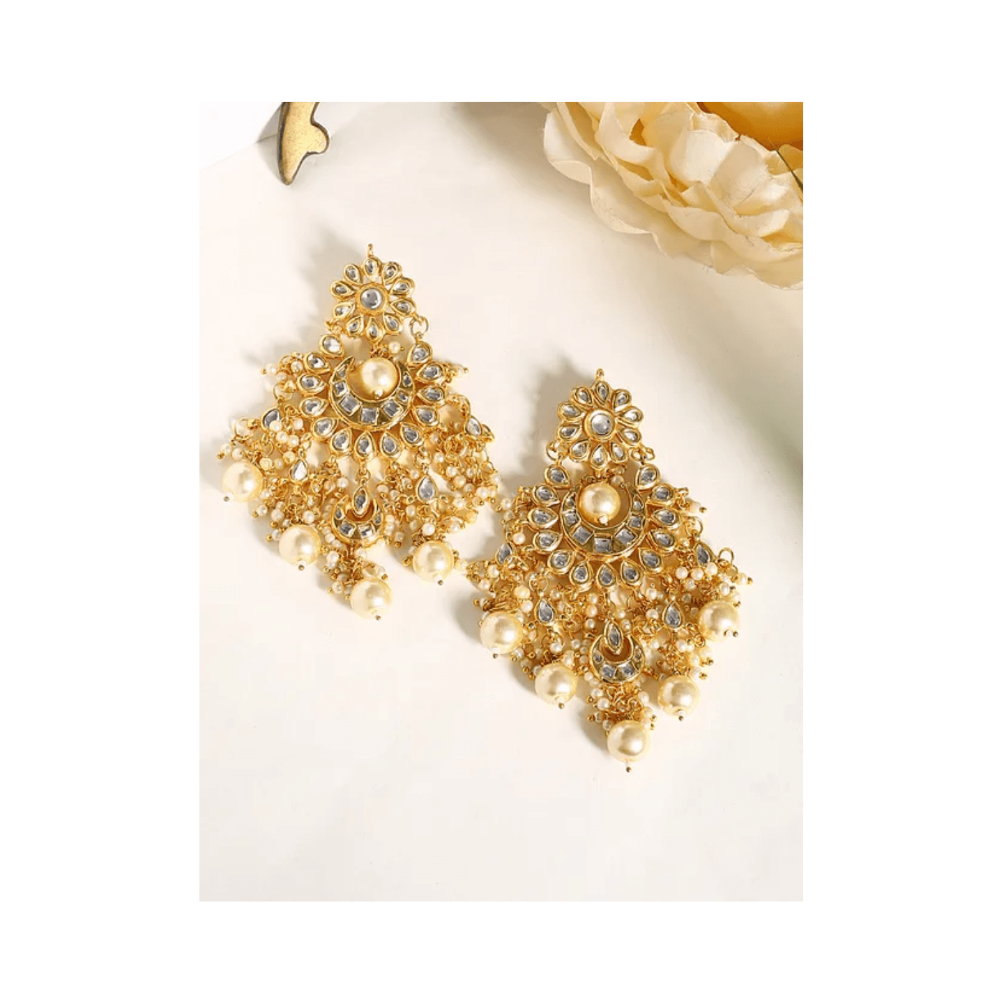 Gold Tone Kundan Earring With Pearls
