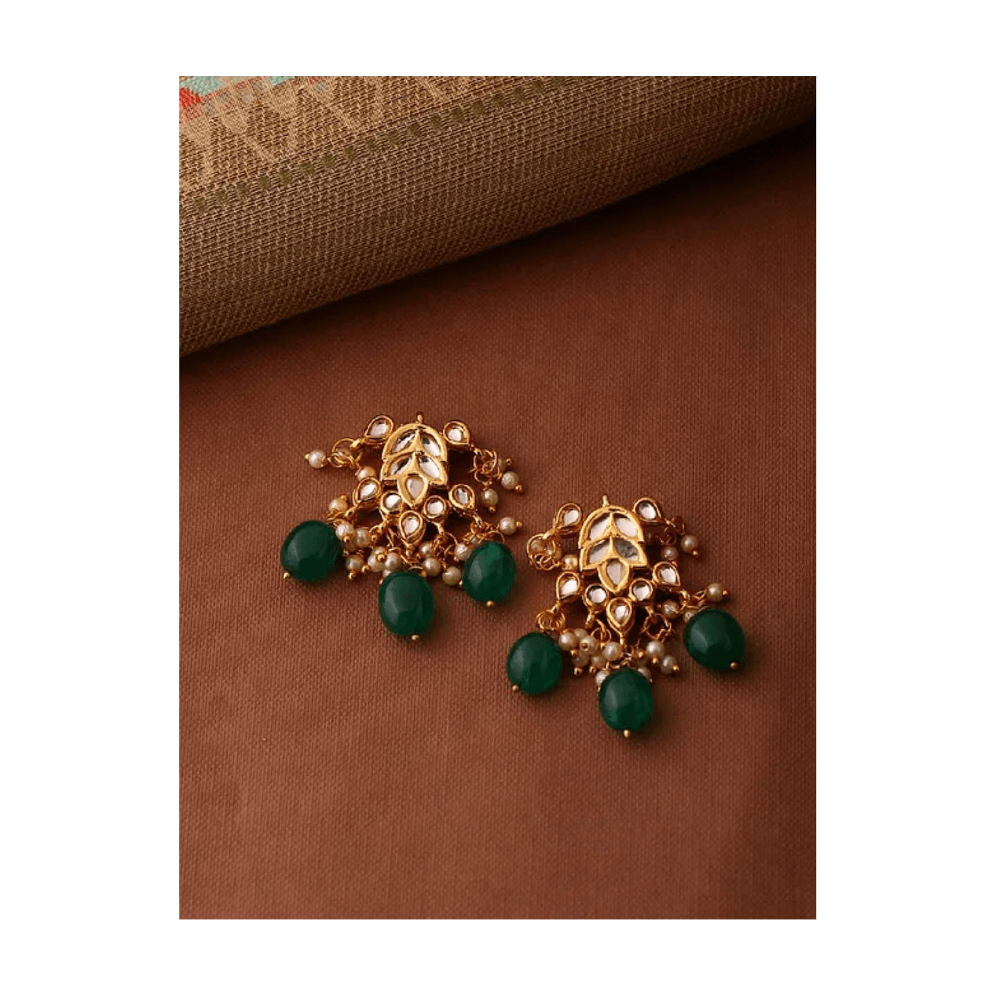 Green Gold Tone Kundan Earring