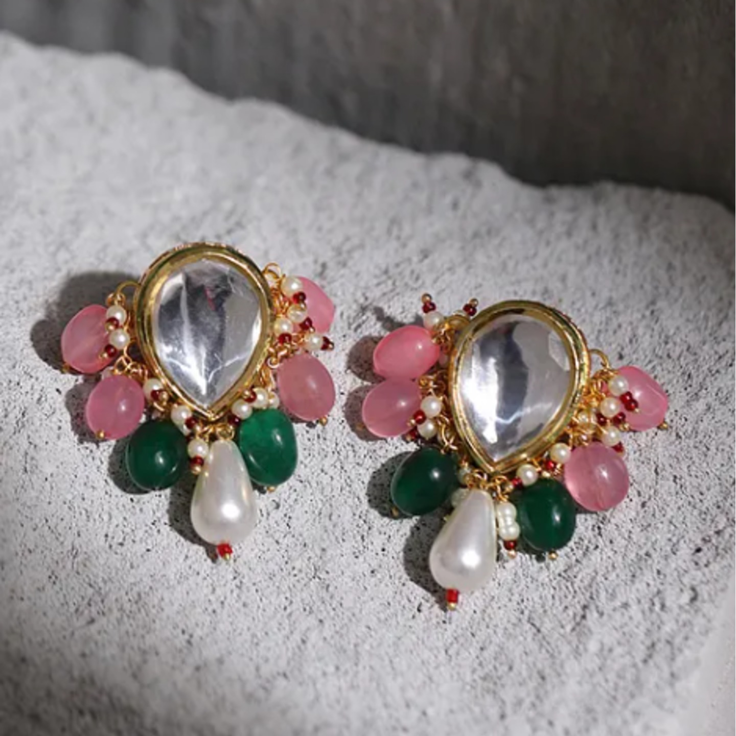 Pink Green Gold Plated Earring 