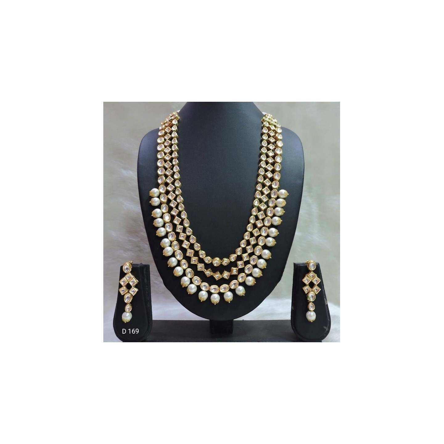 High Quality Kundan Long Set With Earring (Golden Pearl)