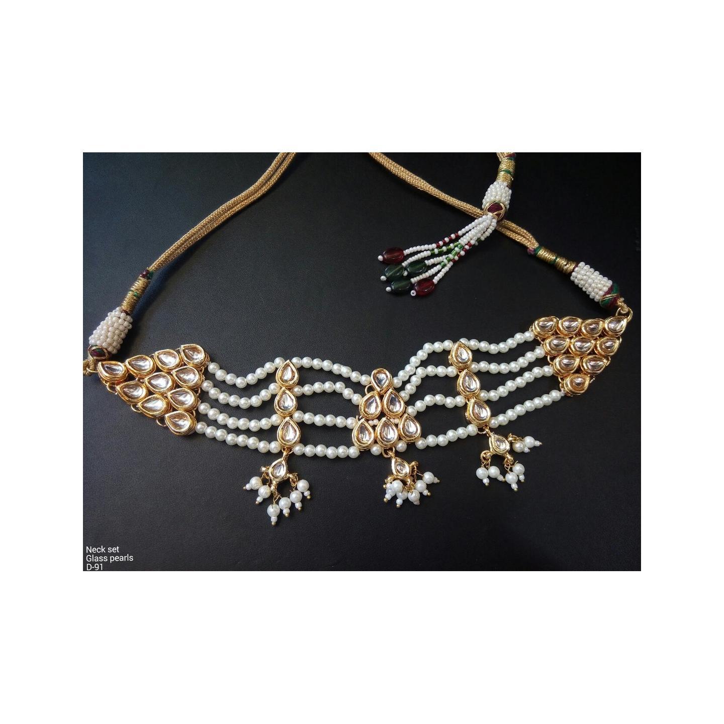 Kundan Necklace Set Glass Pearl
