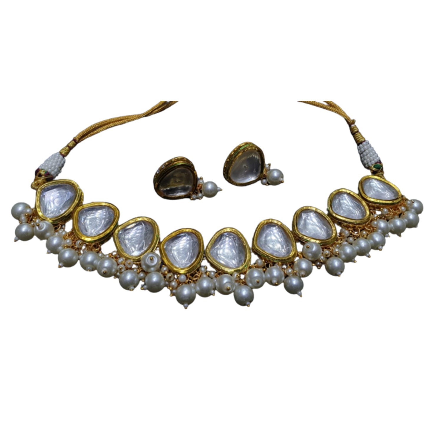 Gold Tone Kundan Choker Necklace Set With Earring