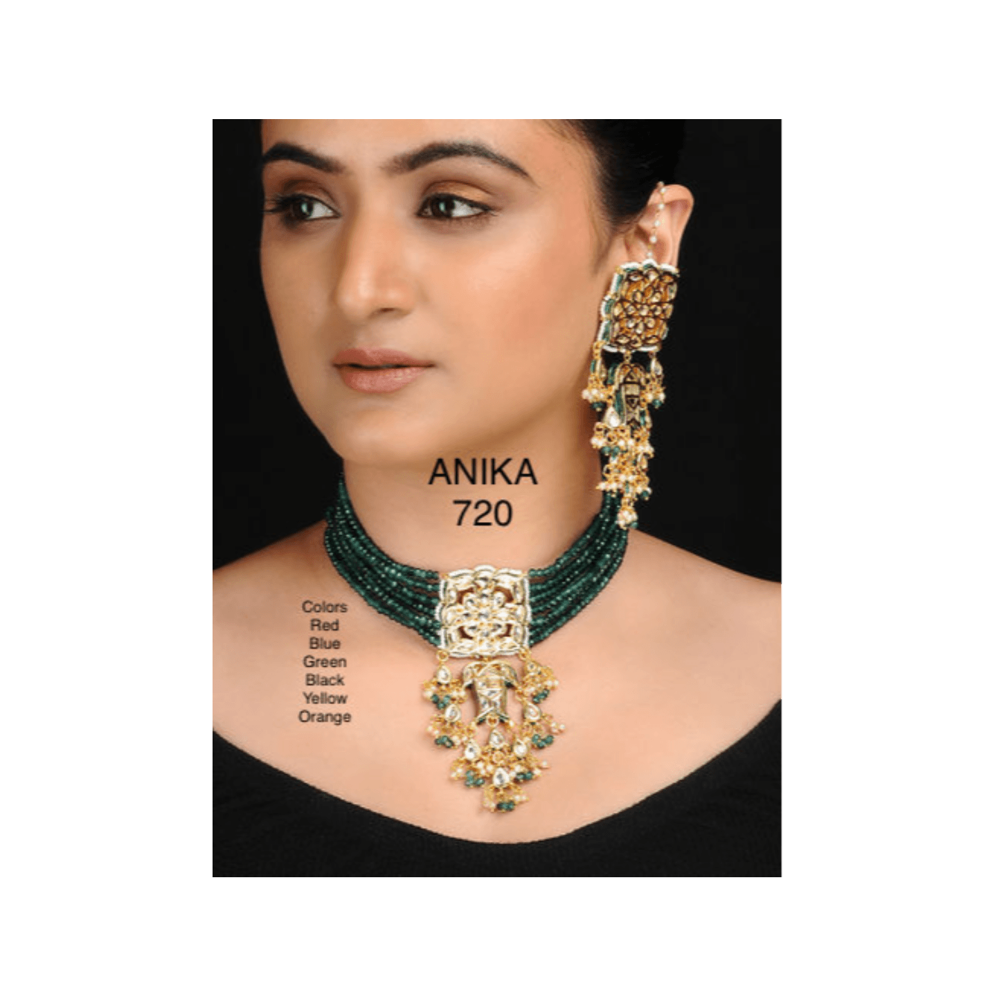 High Quality Kundan Green Onyx Choker Necklace Set With Earring