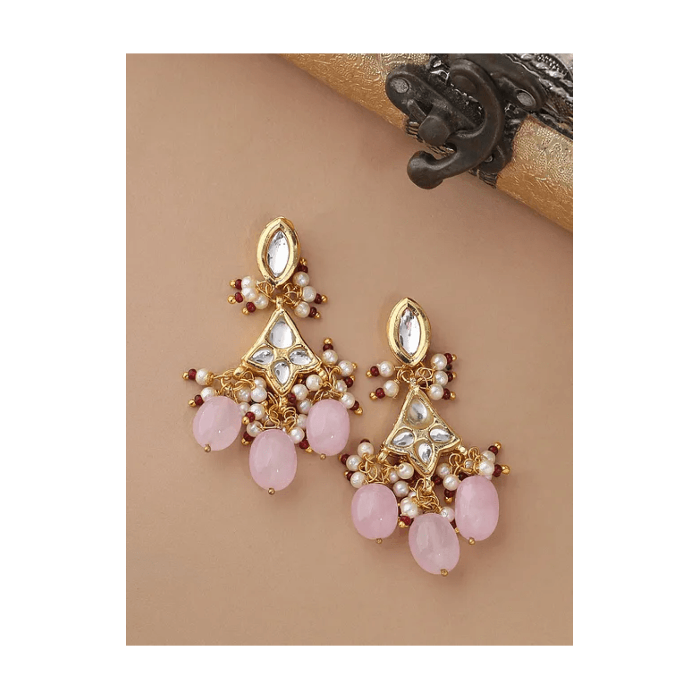 Pink Gold Tone Kundan Earring
