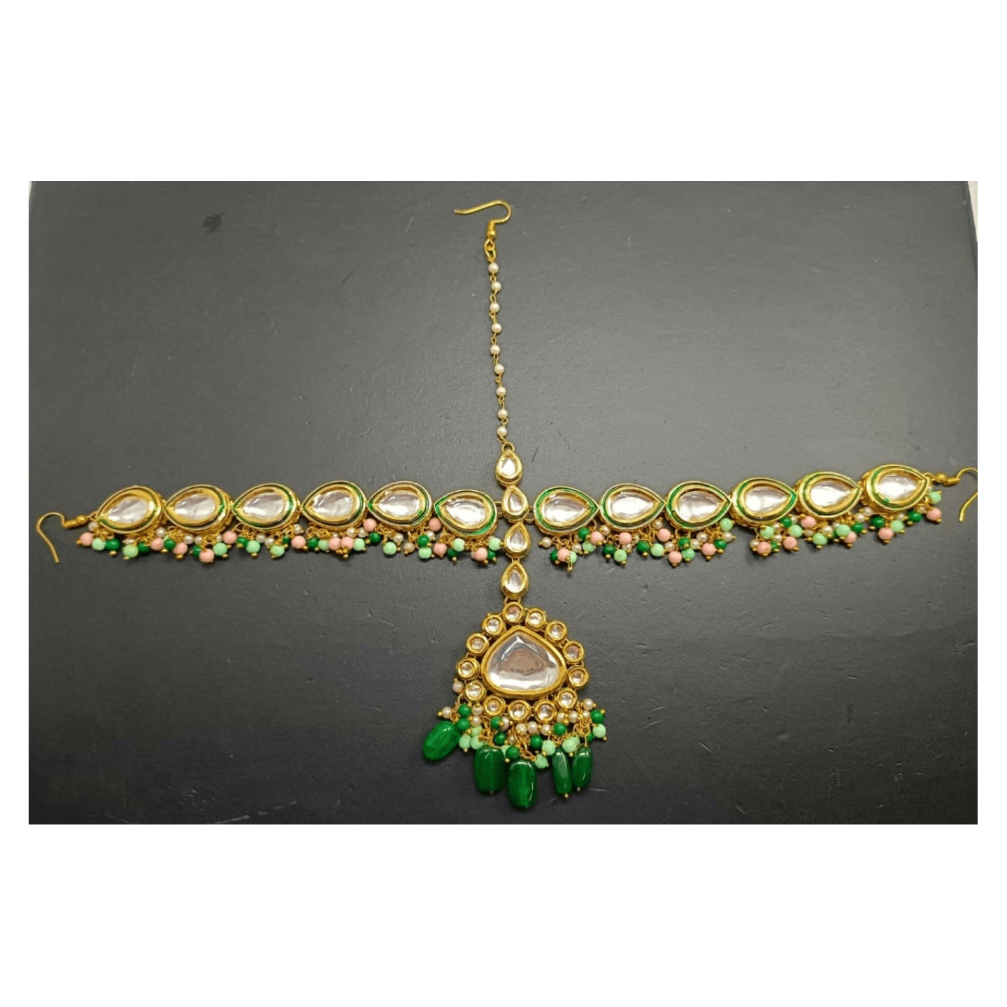 Green Gold Tone Kundan MathPatti With Pearls