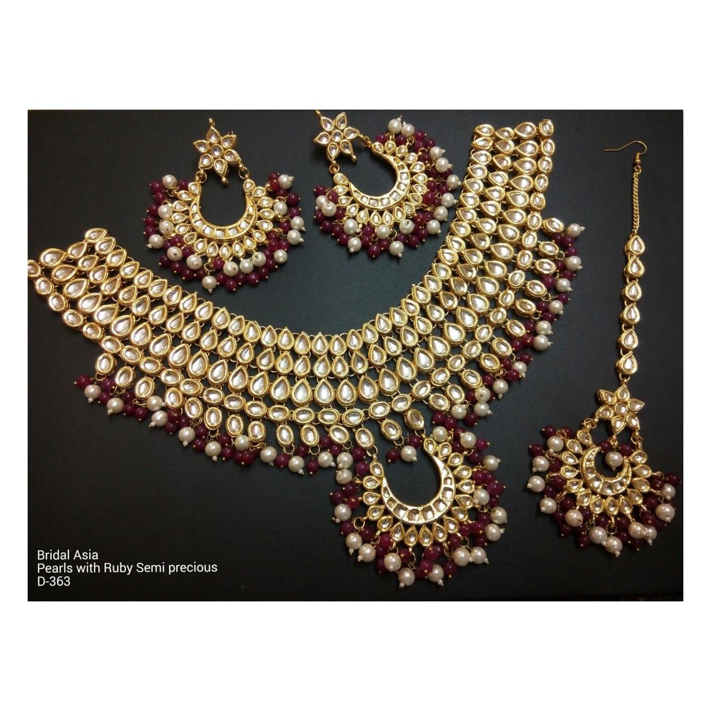 High Quality Kundan Necklace Set With Earring Tikka White Ruby Onyx Pearls