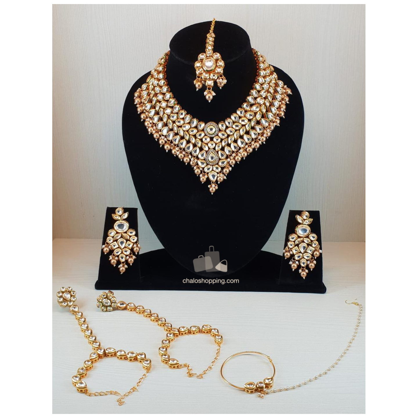 High Quality Kundan Inspired  Necklace set with Hathphool