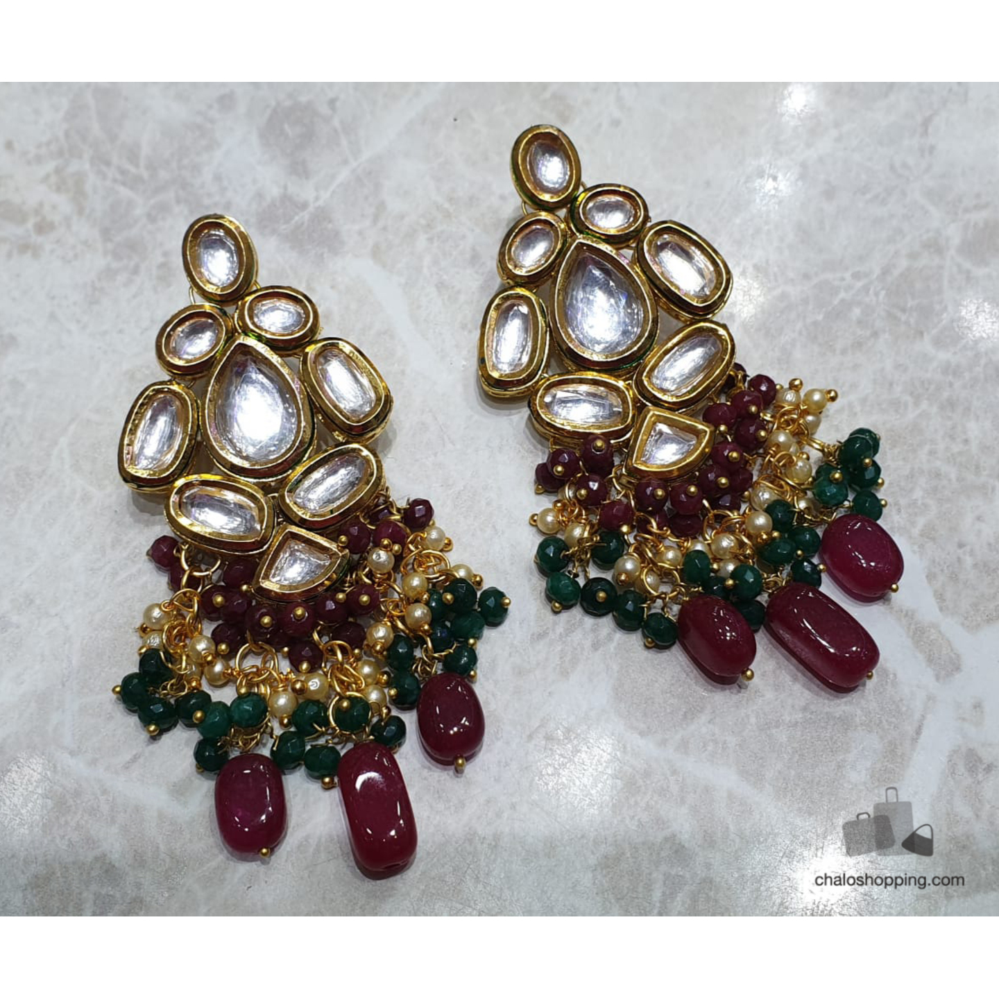 High Quality Kundan Multicolor Onyx Earrings