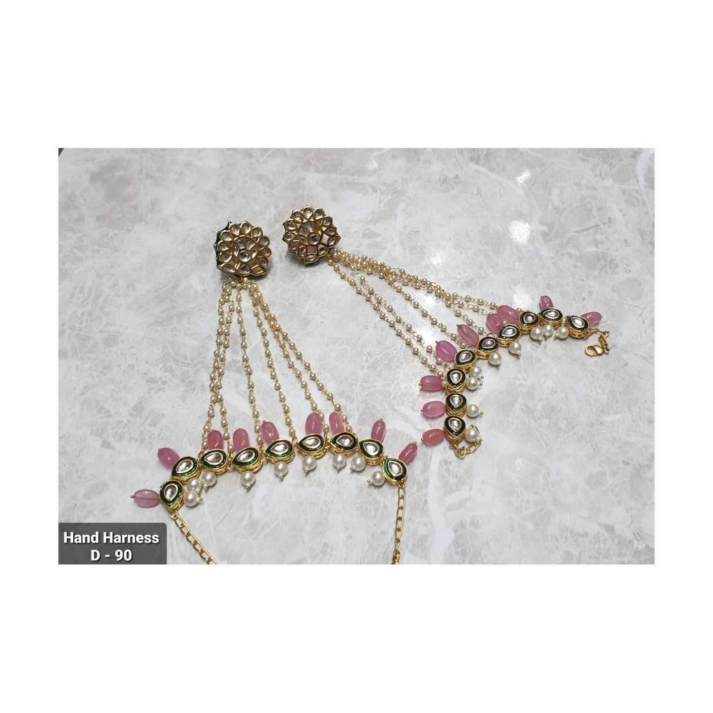 High Quality Kundan Hathphool Light Pink Stone