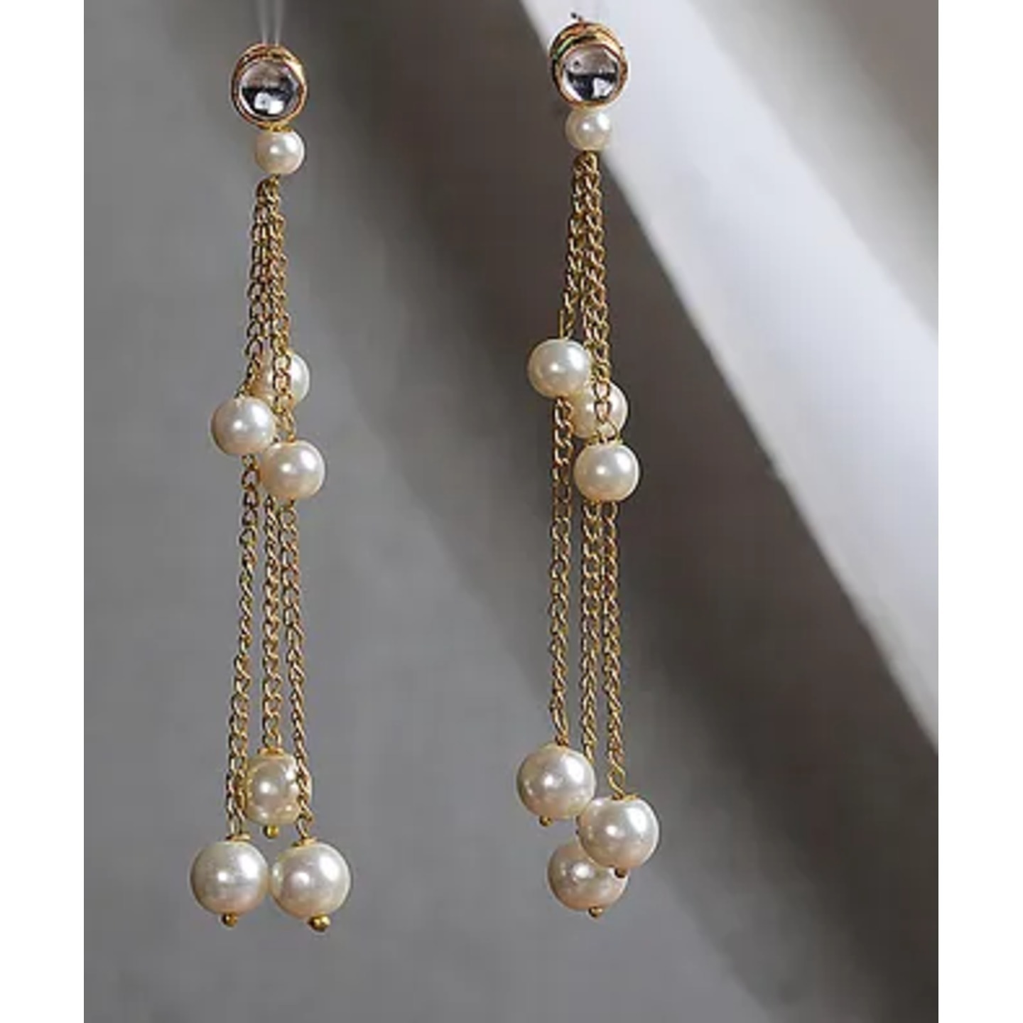 Gold Tone Kundan Inspired Pearl Earrings