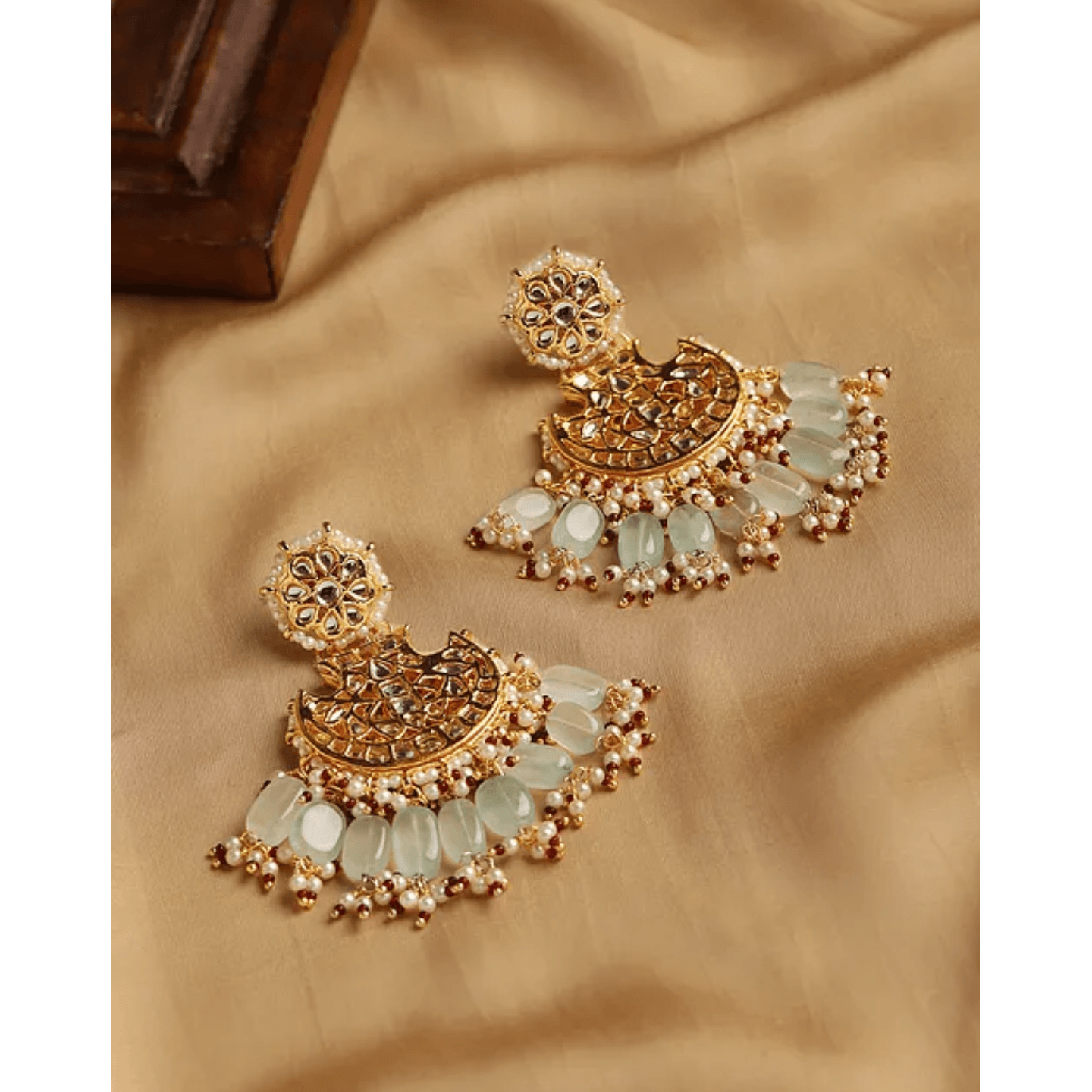 Blue Gold Plated Kundan Earrings