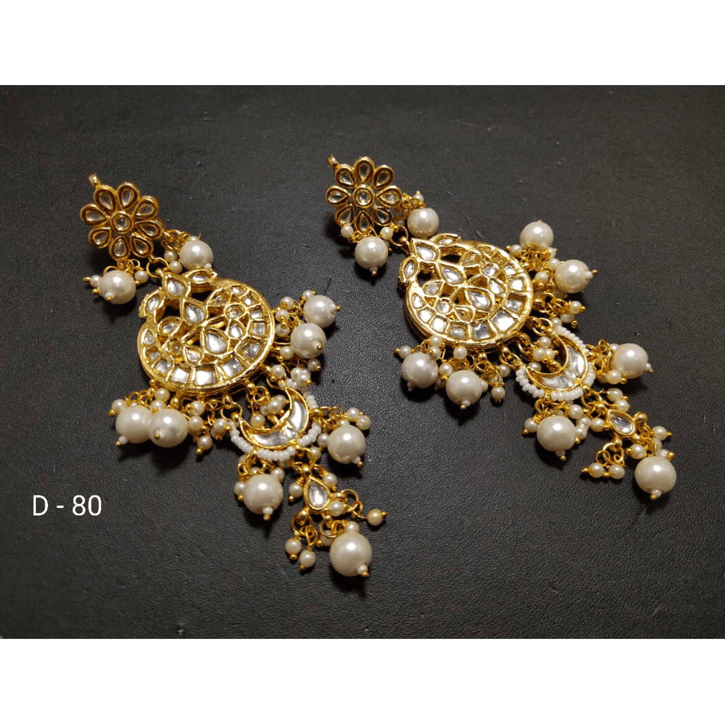 Gold Tone Plated Kundan Earring Pearls
