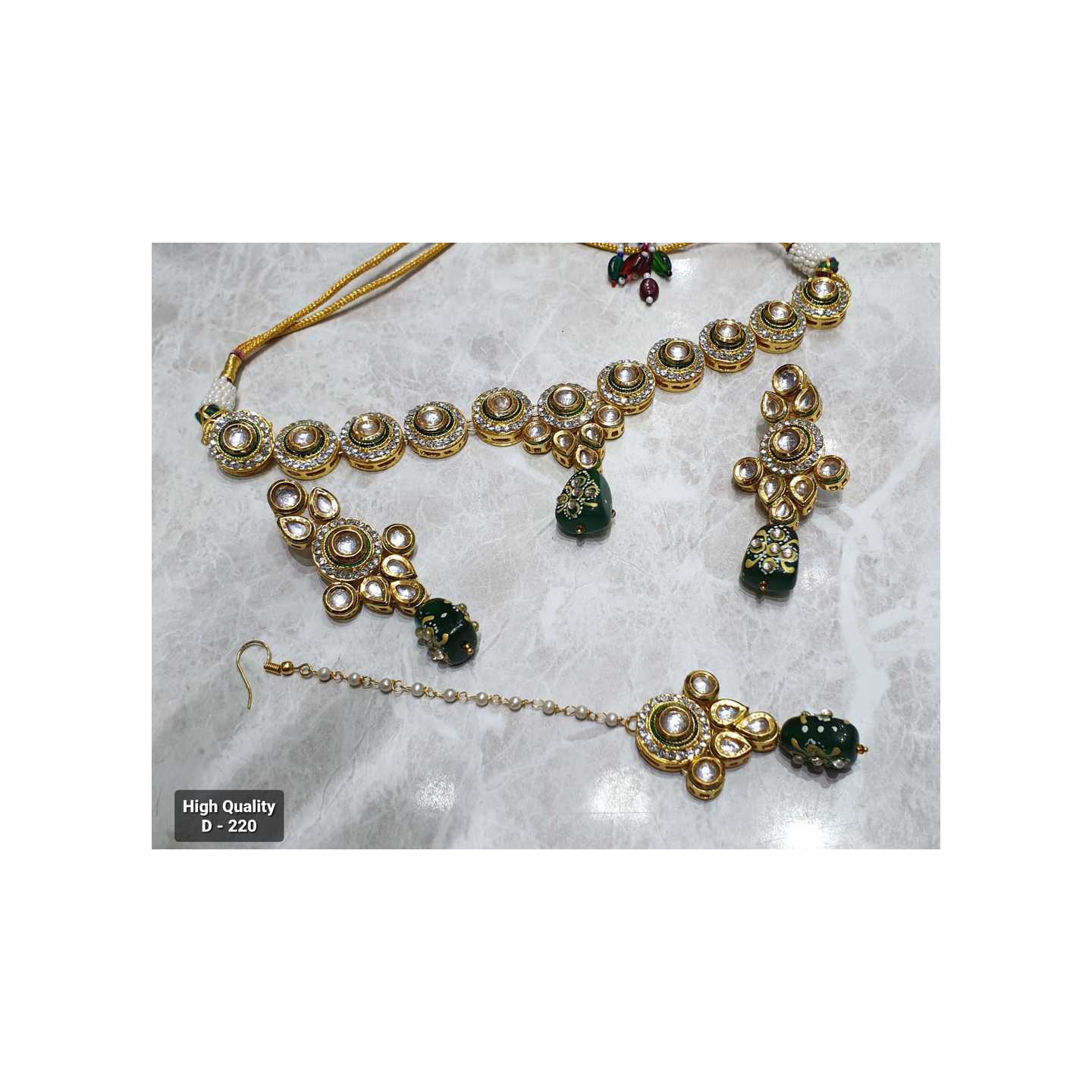 Kundan Necklace Set with Tikka Golden & Golden Stones