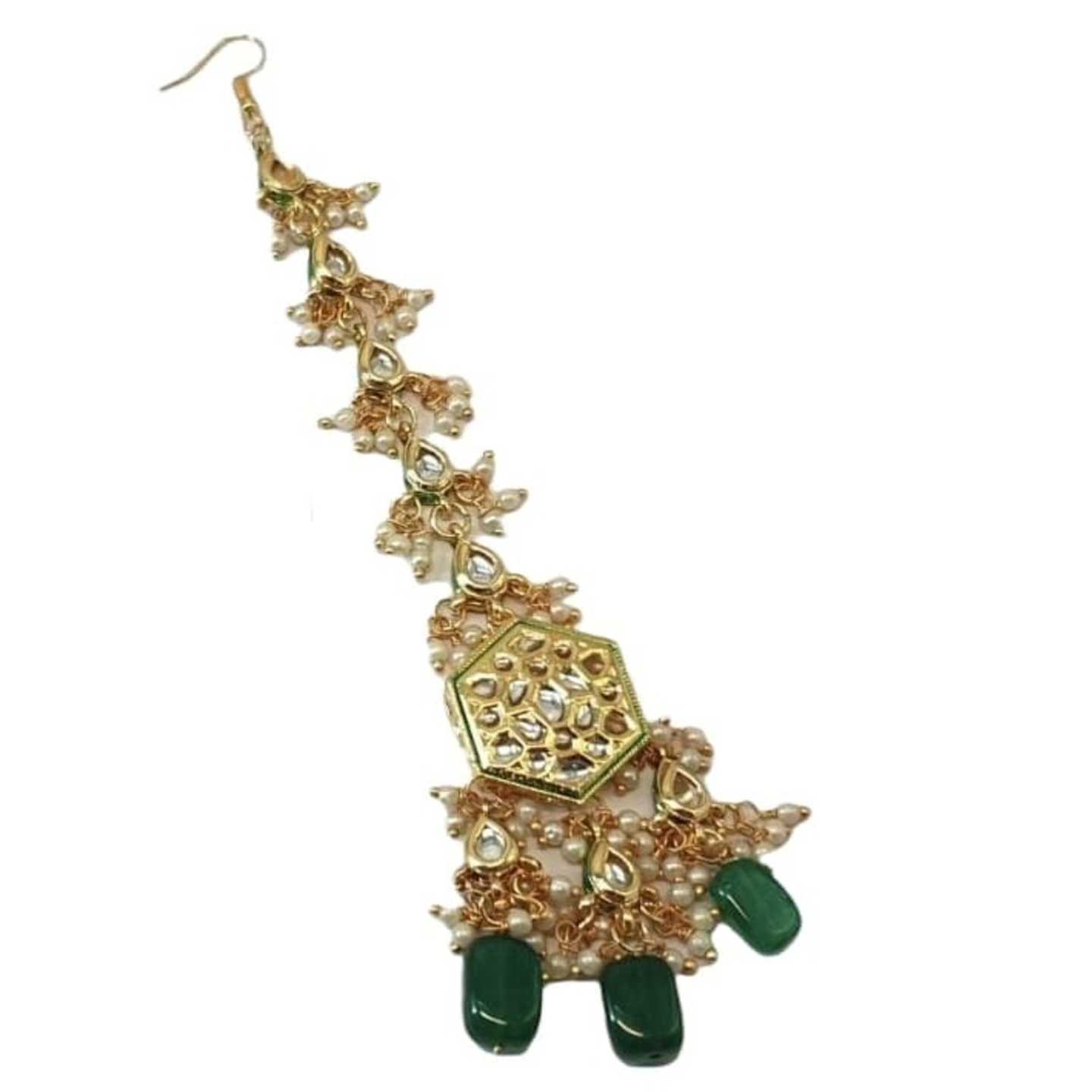 Green Stone Gold Tone Plated Kundan Tikka