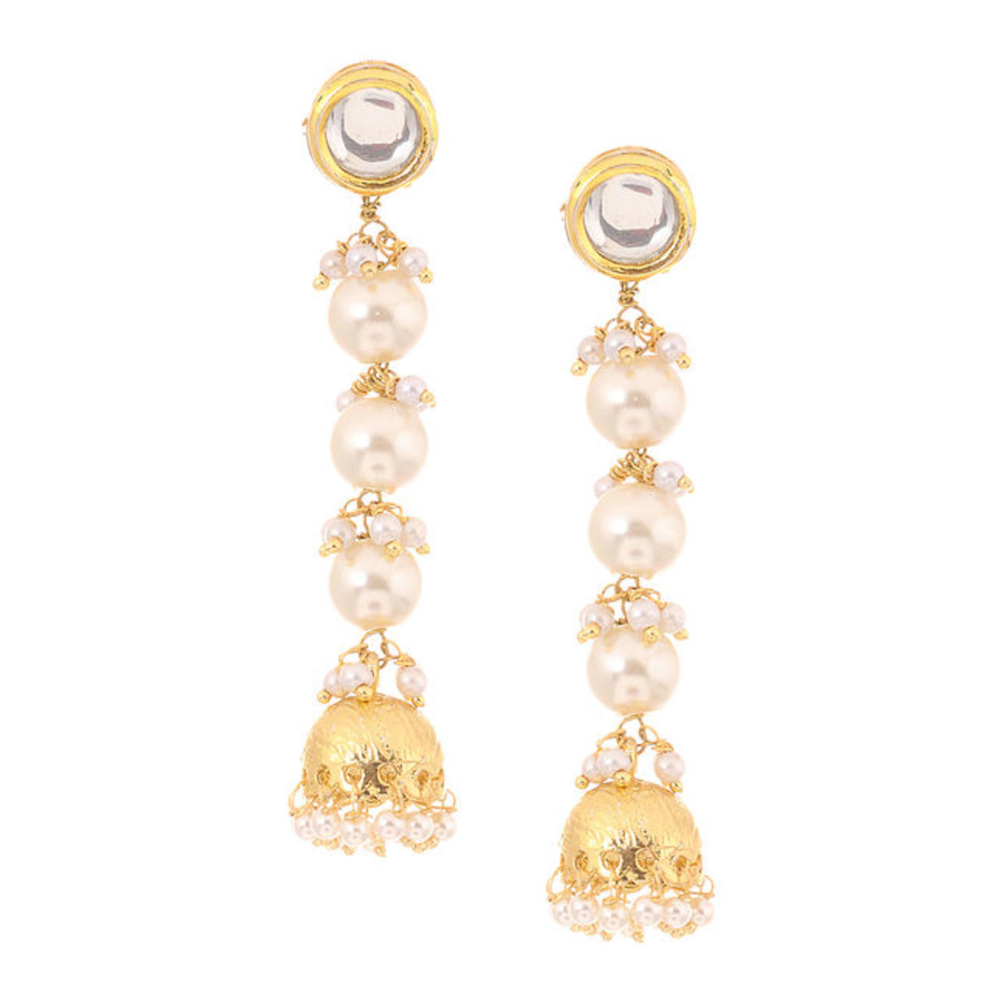 Classic Gold Tone Kundan Inspired Pearl Jhumkis