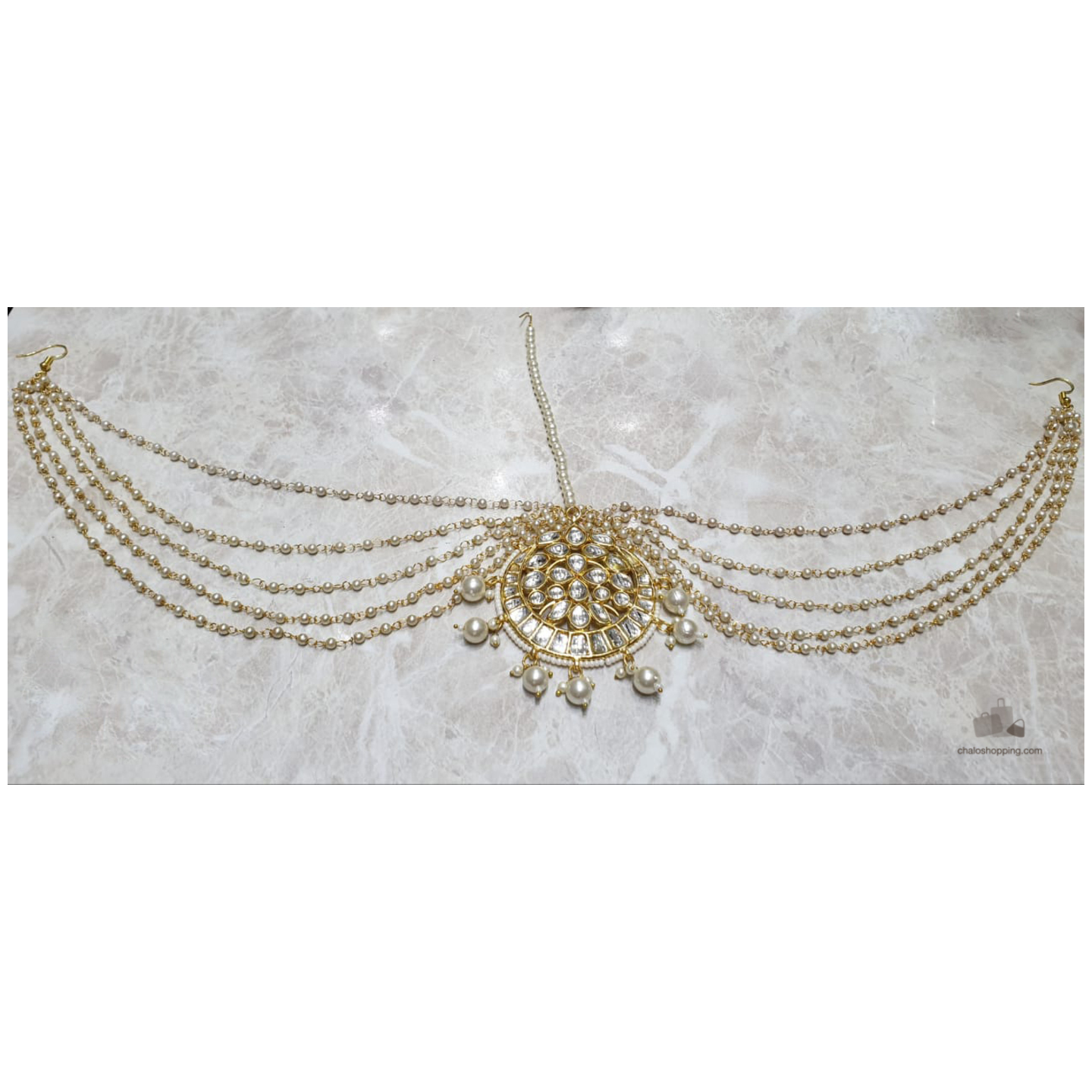 Kundan Inspired White Pearl Mathapatti