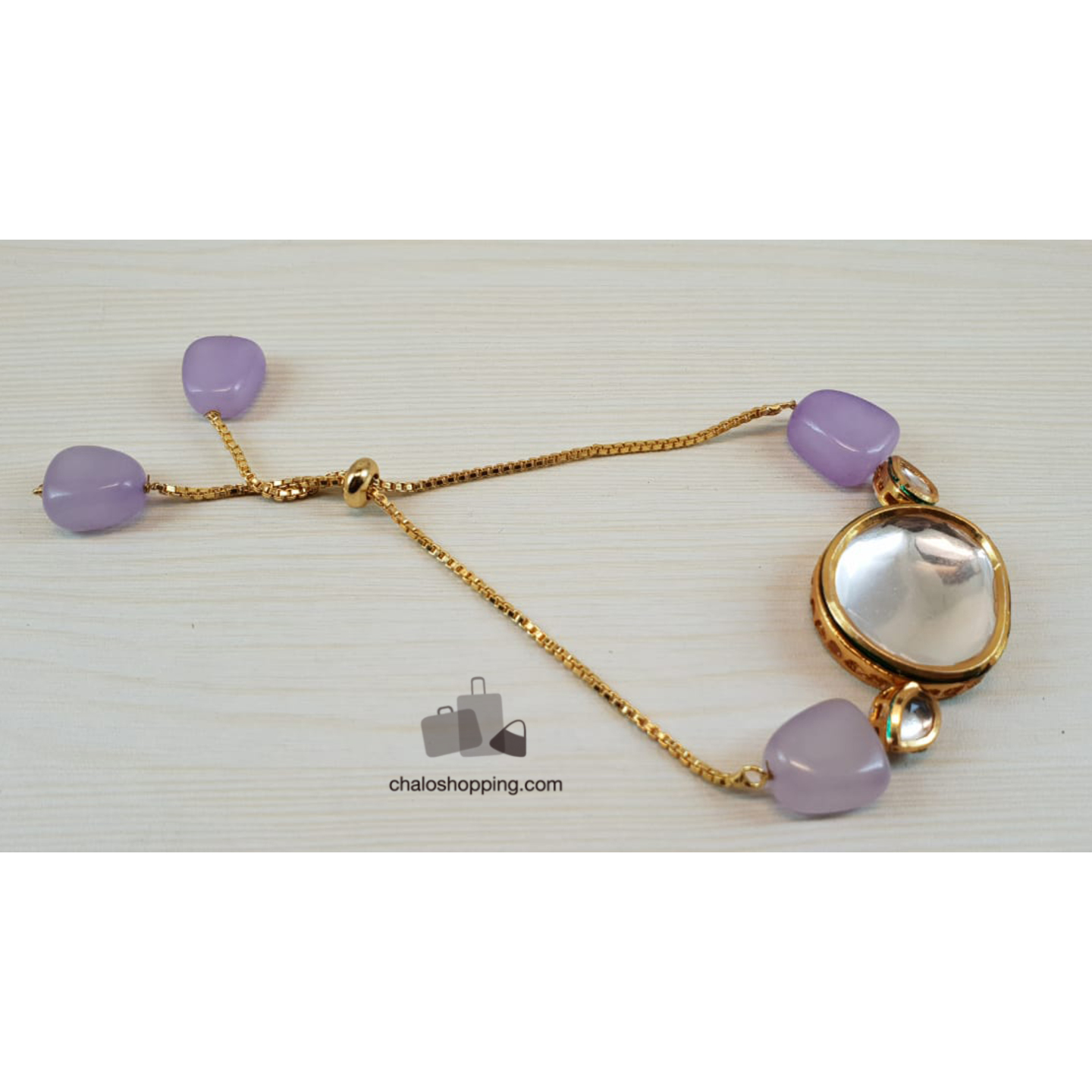 Onyx Stone Kundan Chain Bracelet - Mauve