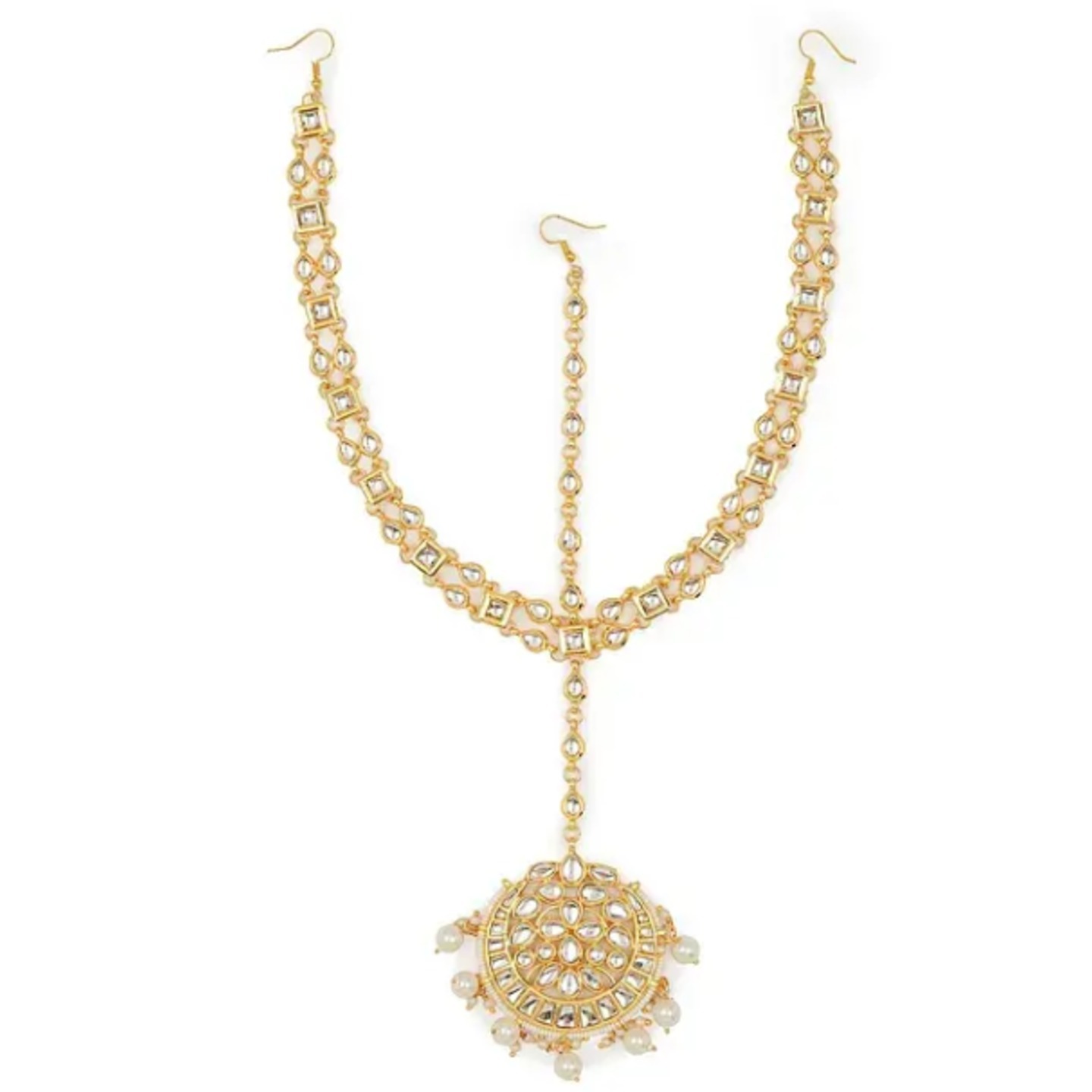 Gold Plated Kundan MathaPatti Onyx Pearls