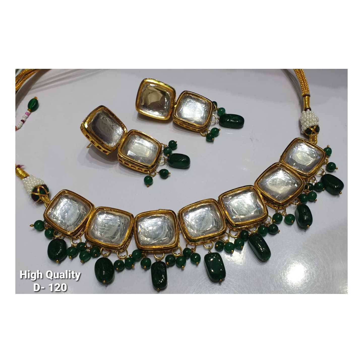 Kundan Green Pearl Choker with Earrings