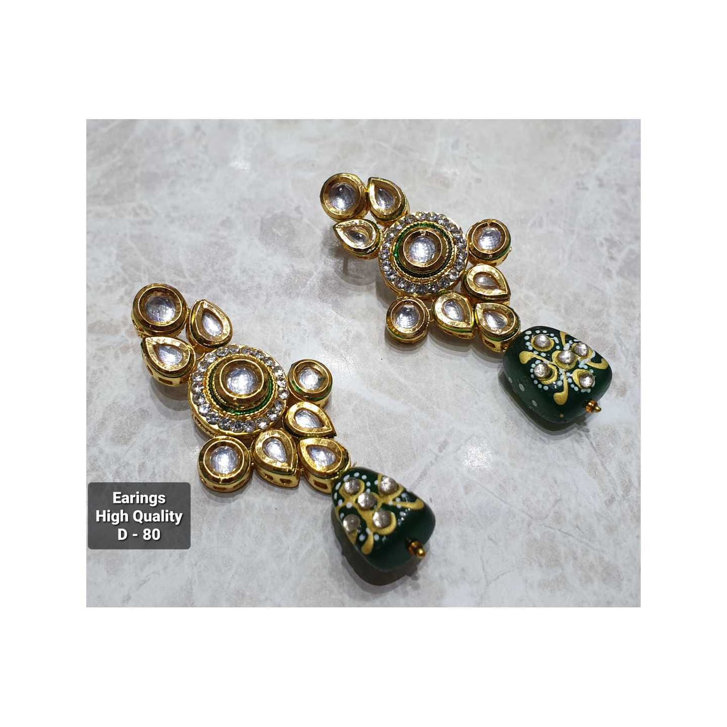 High Quality Kundan Earing Pearl Green Stone