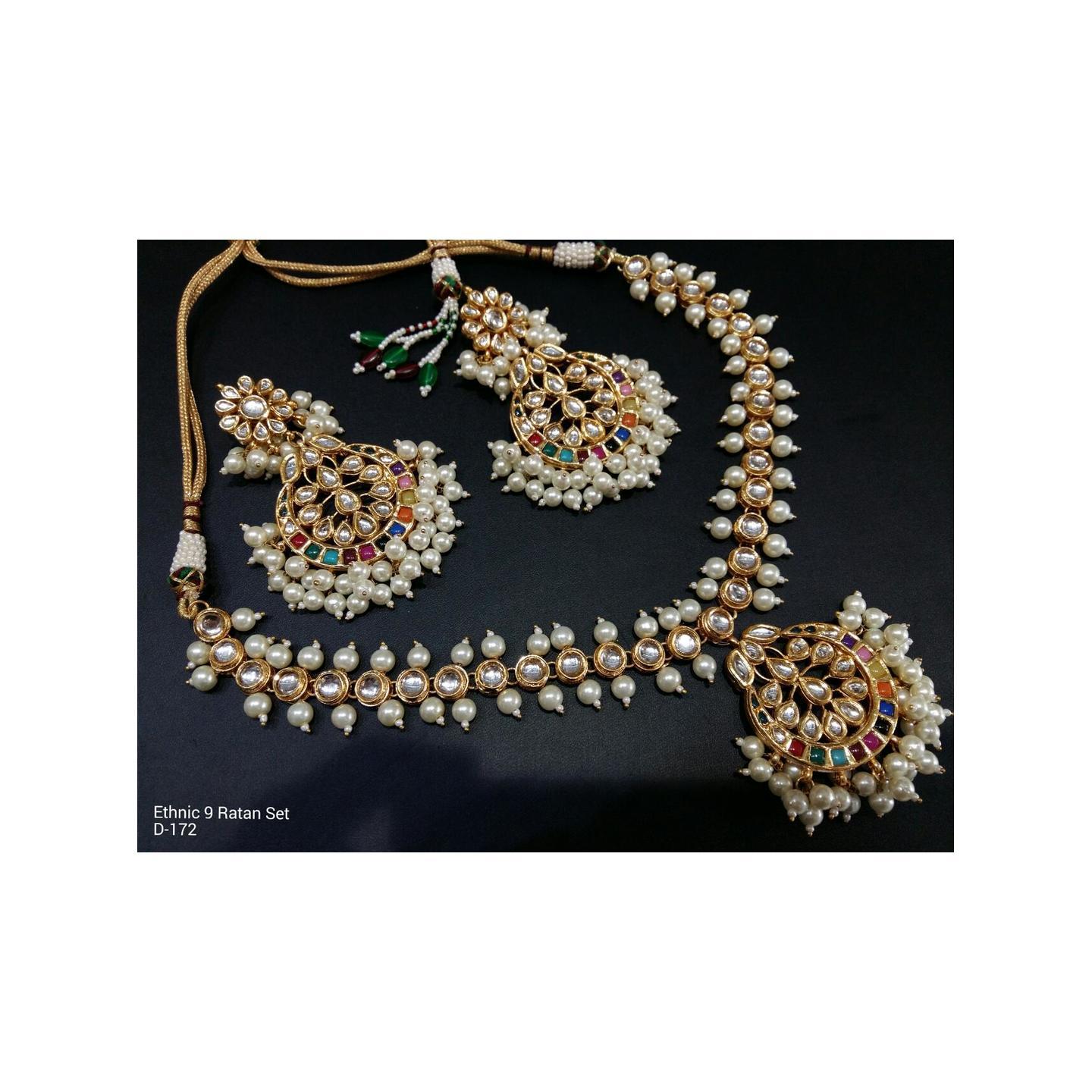 Kundan Necklace Set With Earring Ethnic White Onyx Pearl
