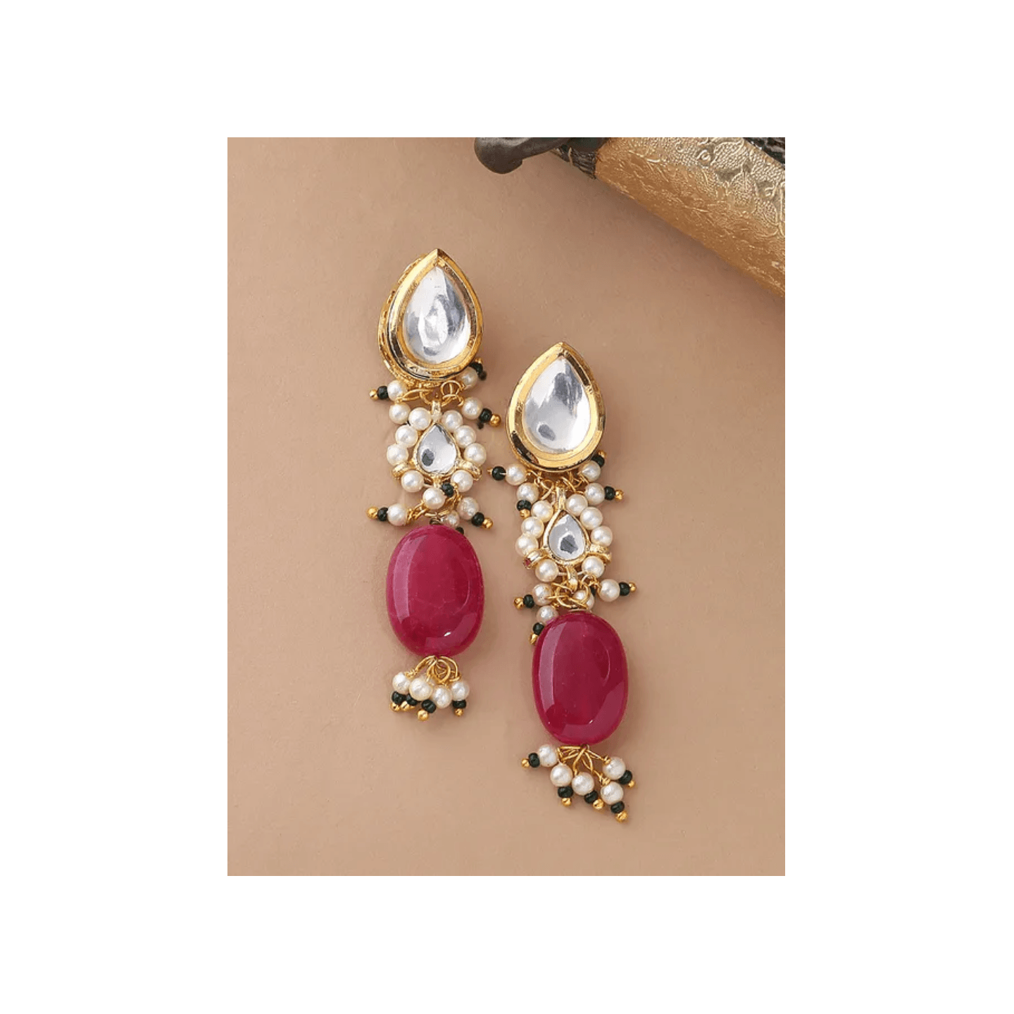 Pink Gold Tone Kundan Earring