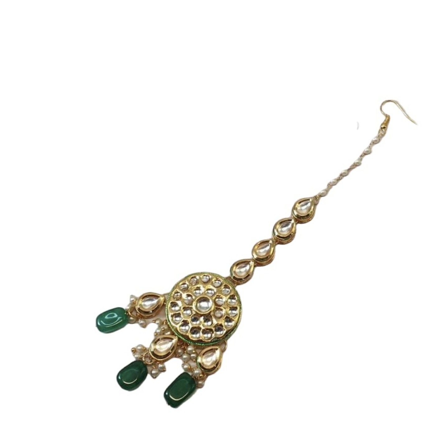 Green Gold Tone Kundan Tikka