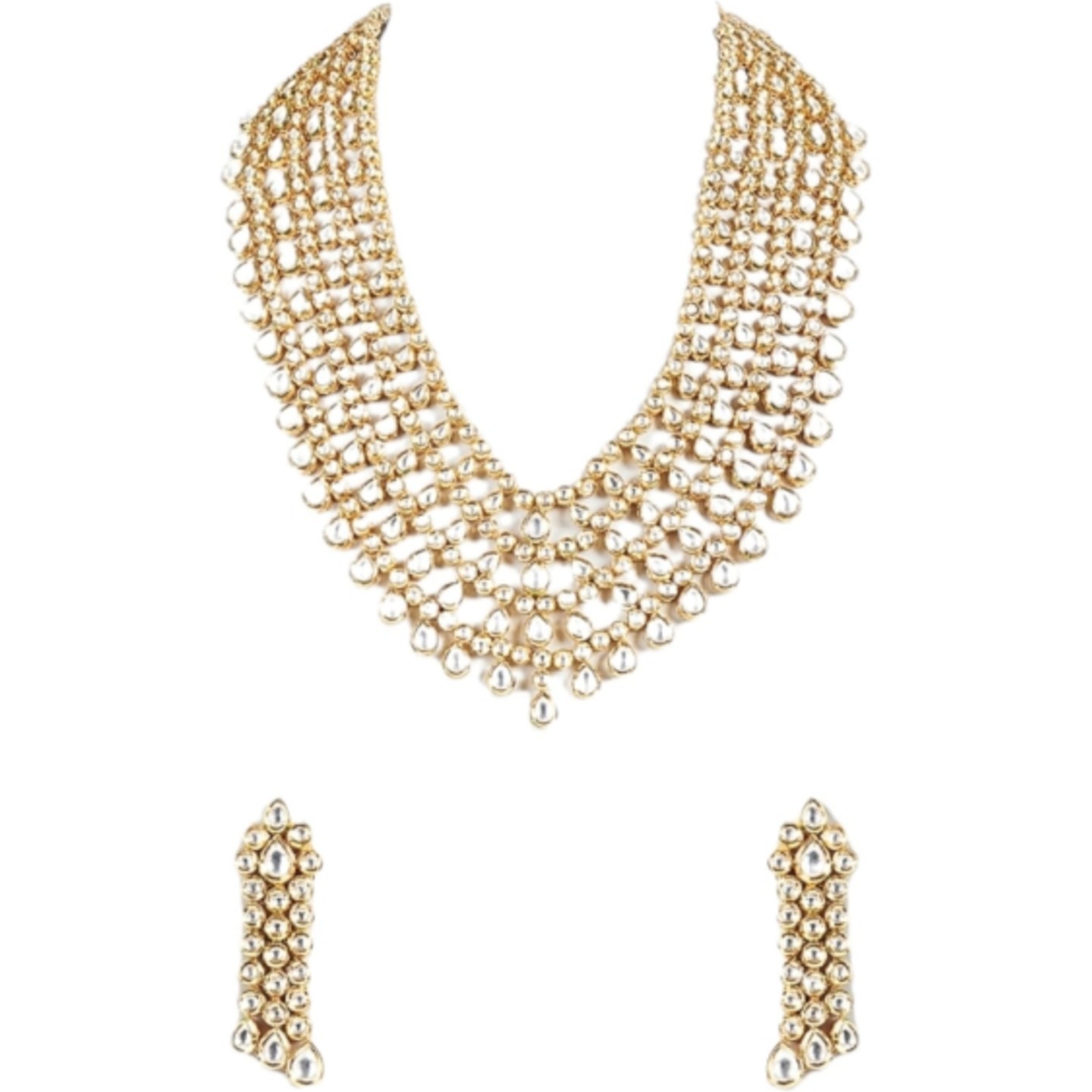 Gold Plated Kundan Polki Layered Necklace Set With Earring
