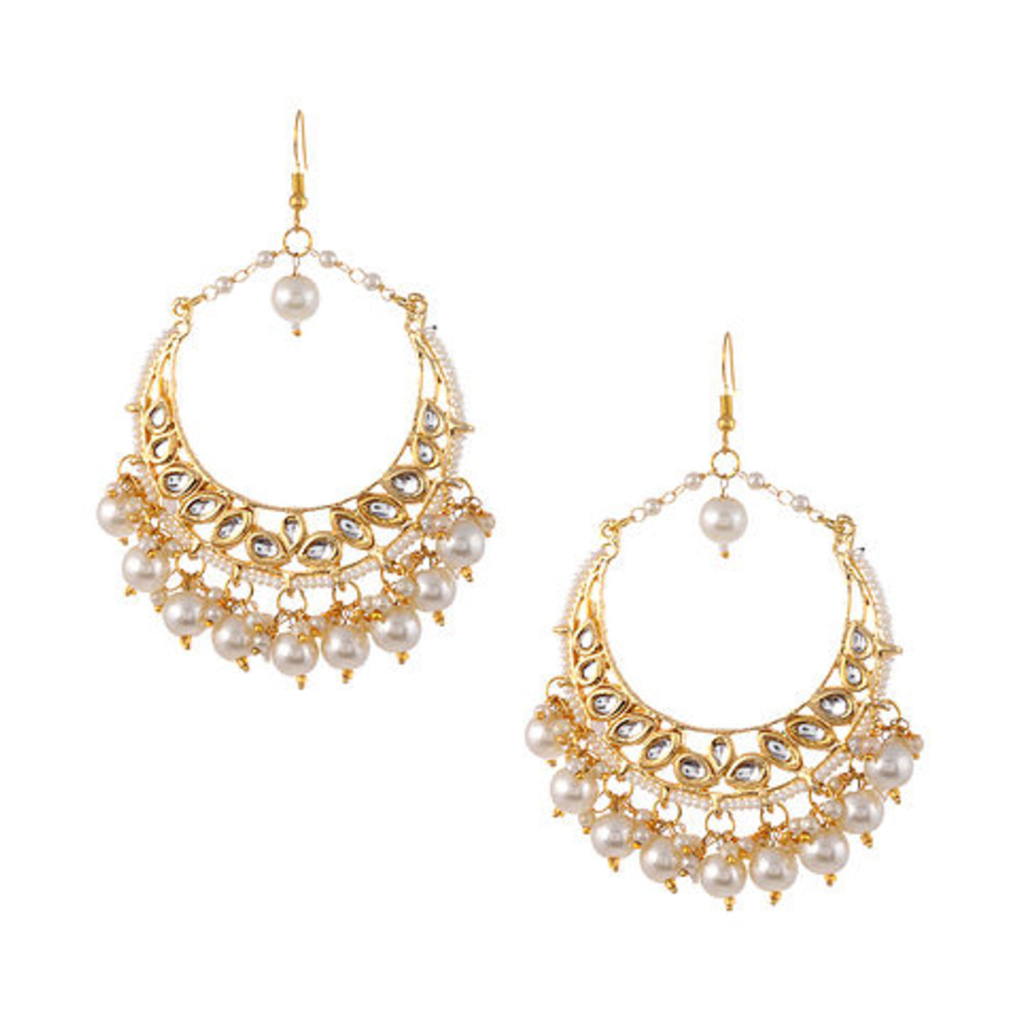 Gold Tone Kundan Earrings with Pearls