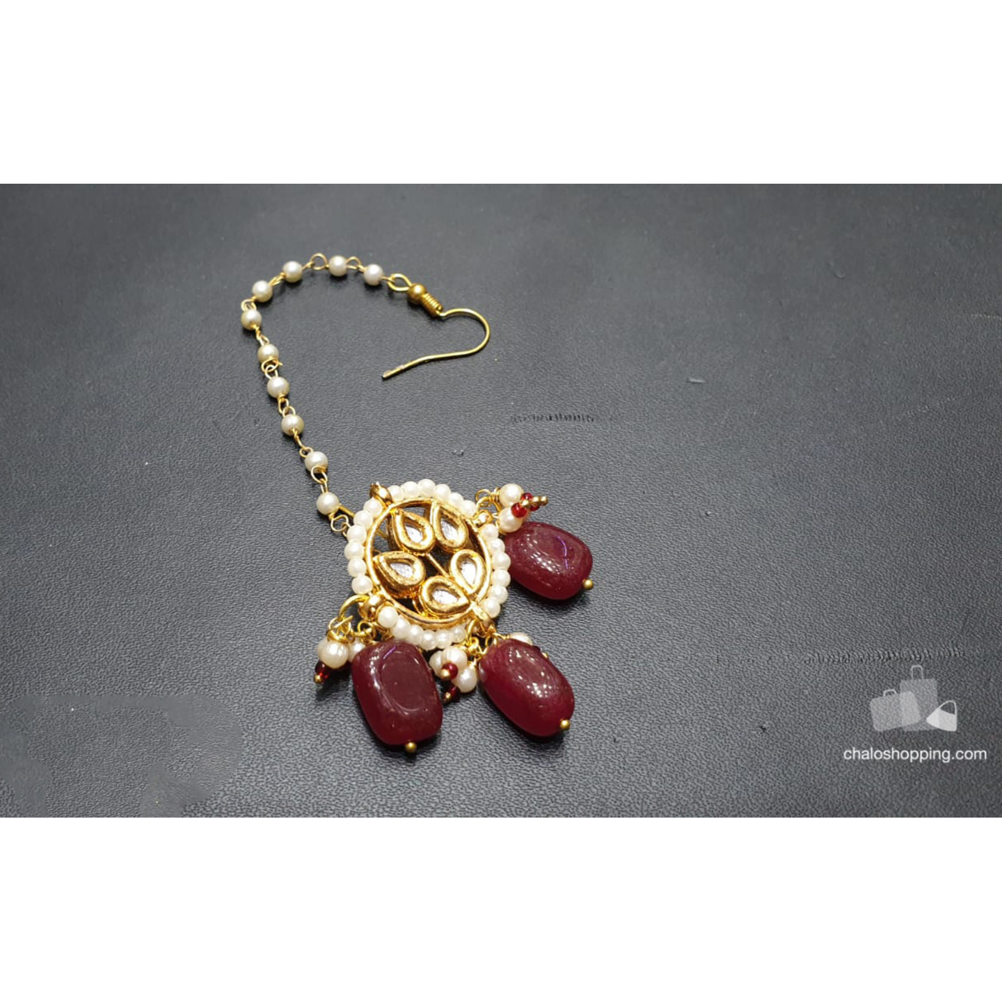 Maroon Stone Kundan Tika
