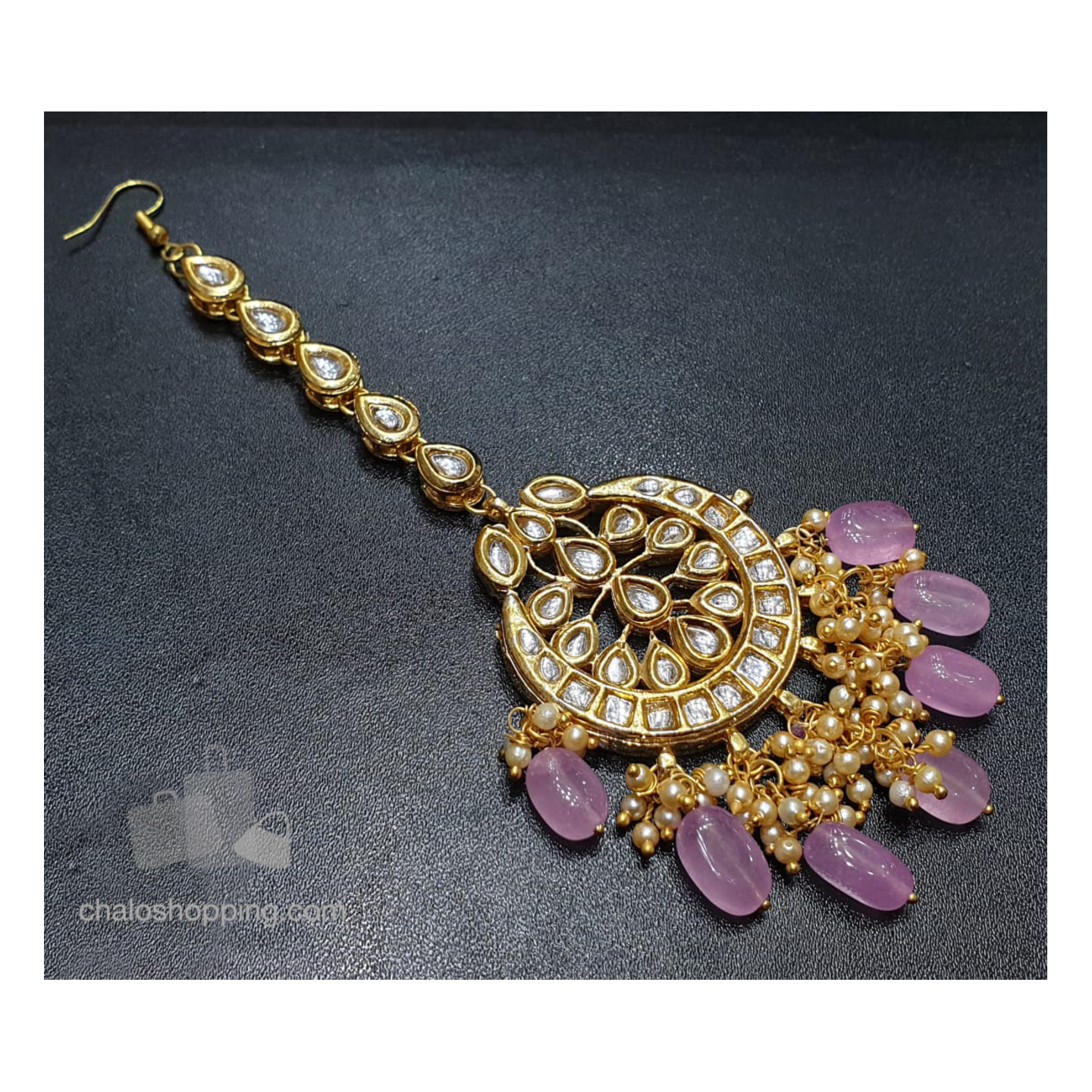 Pink Agate Kundan Meena Tika