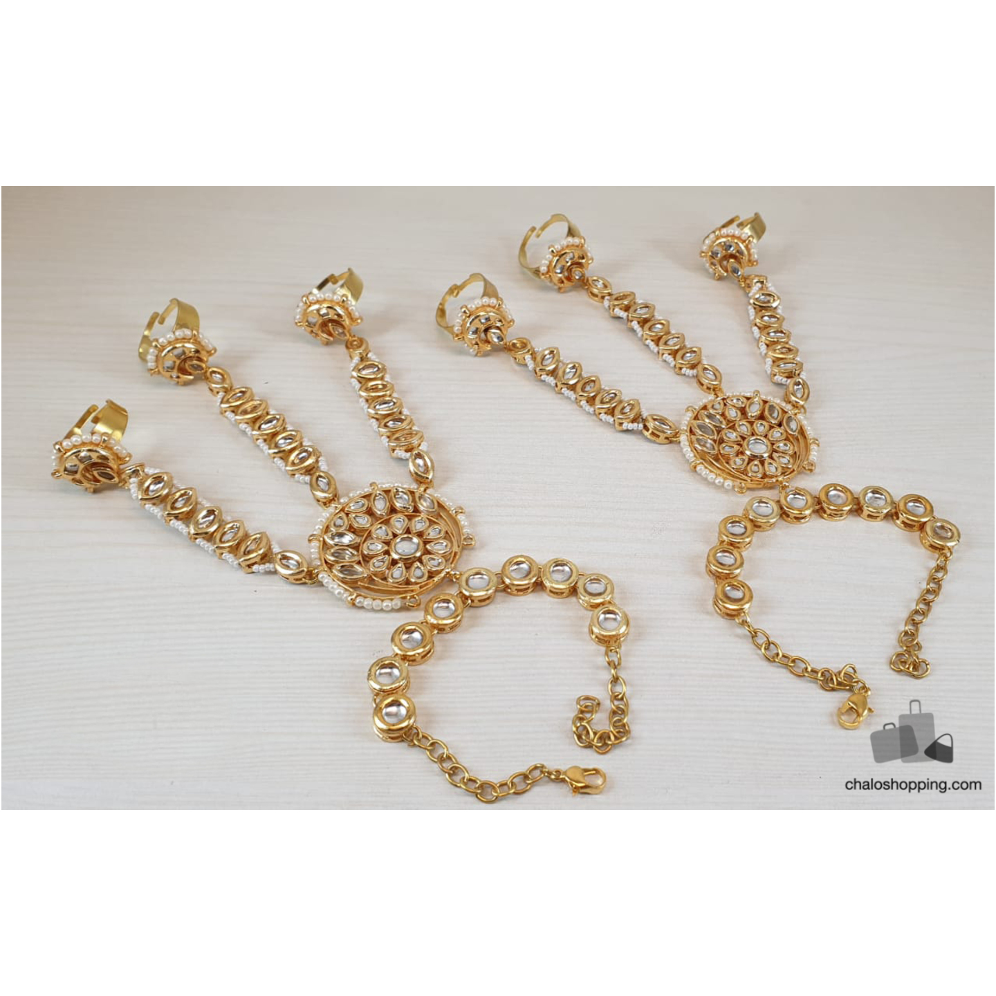 Triple Ring Kundan Hathphool
