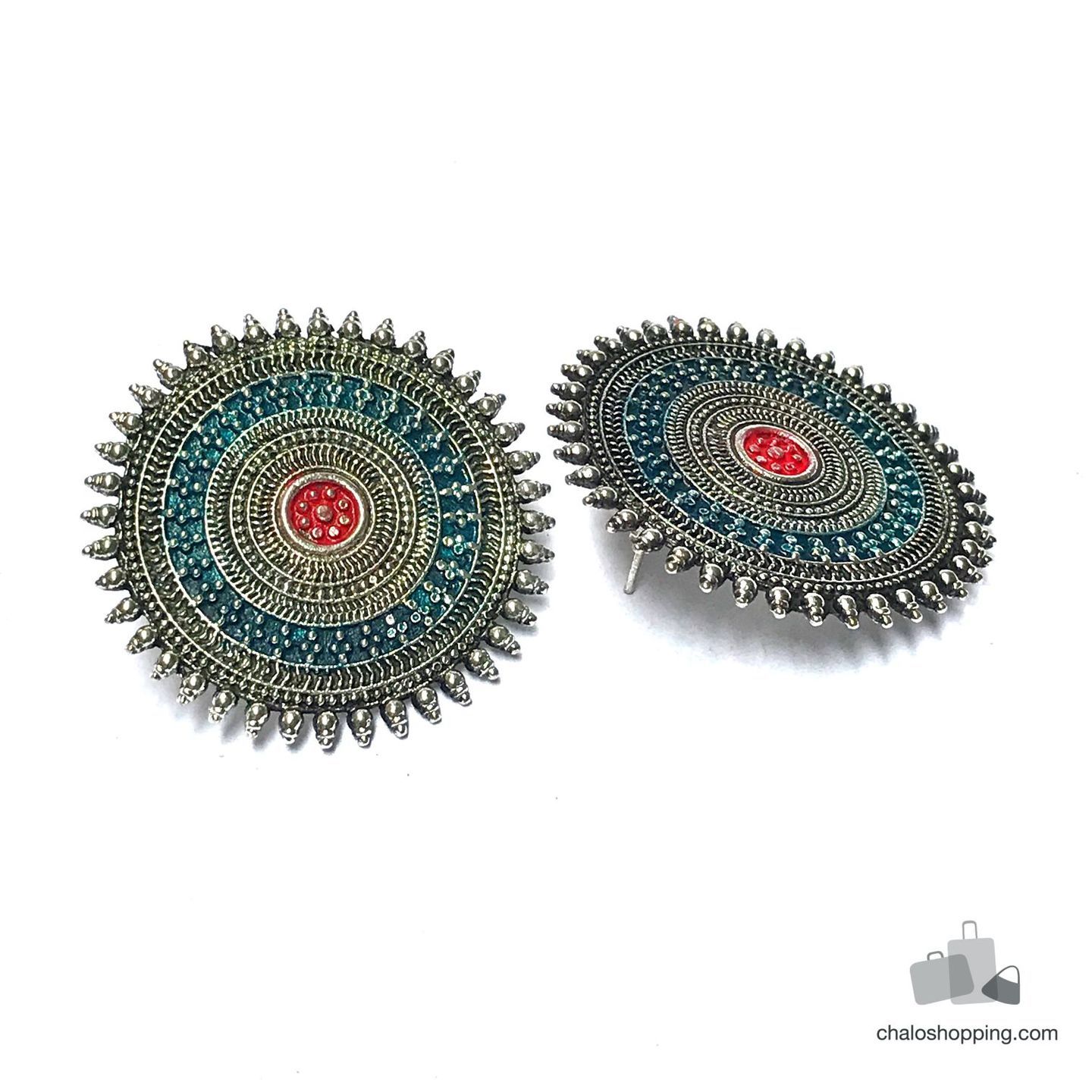 Chakra Oxidised Silver Earrings