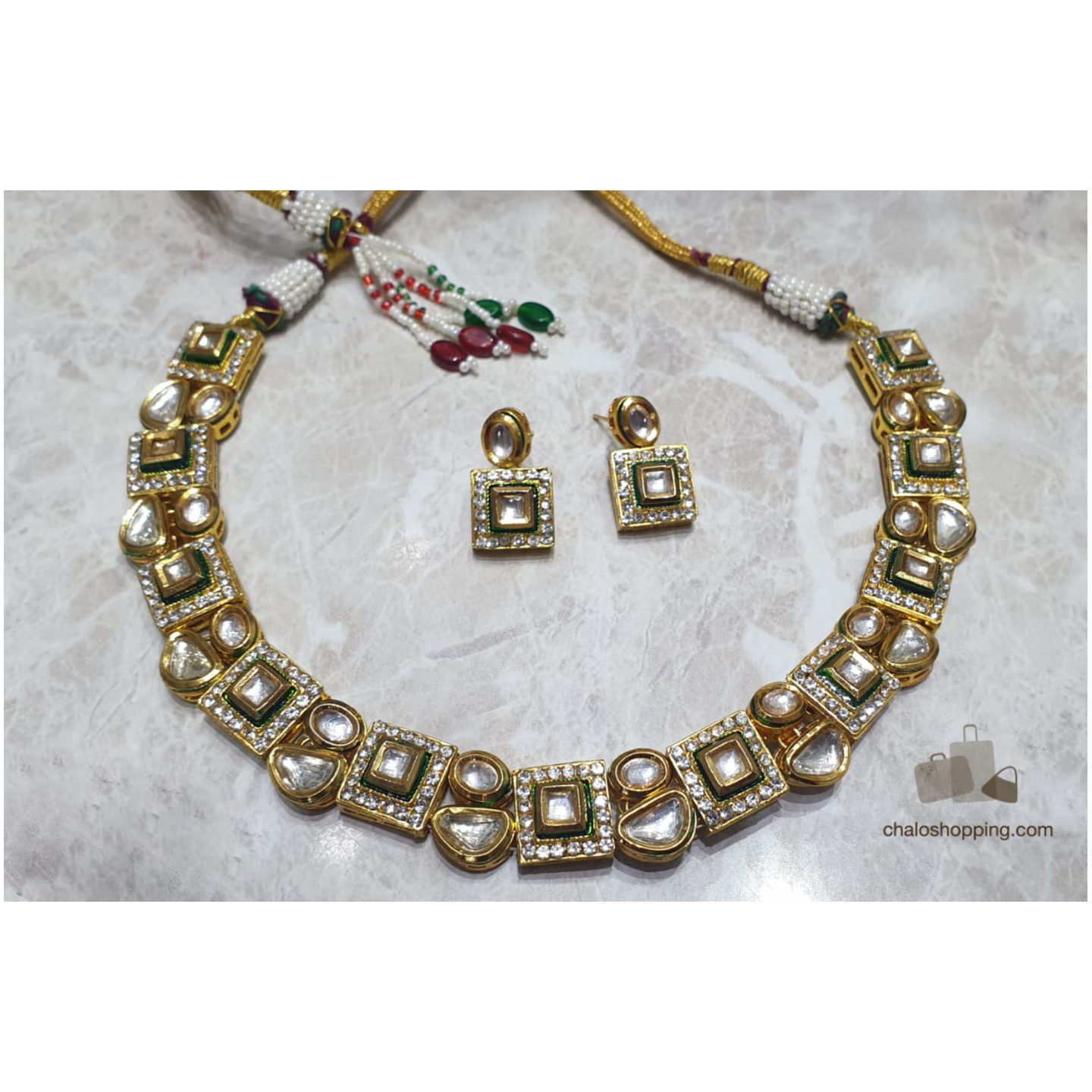 Kundan Inspired Single Layer AD Kundan Necklace Set