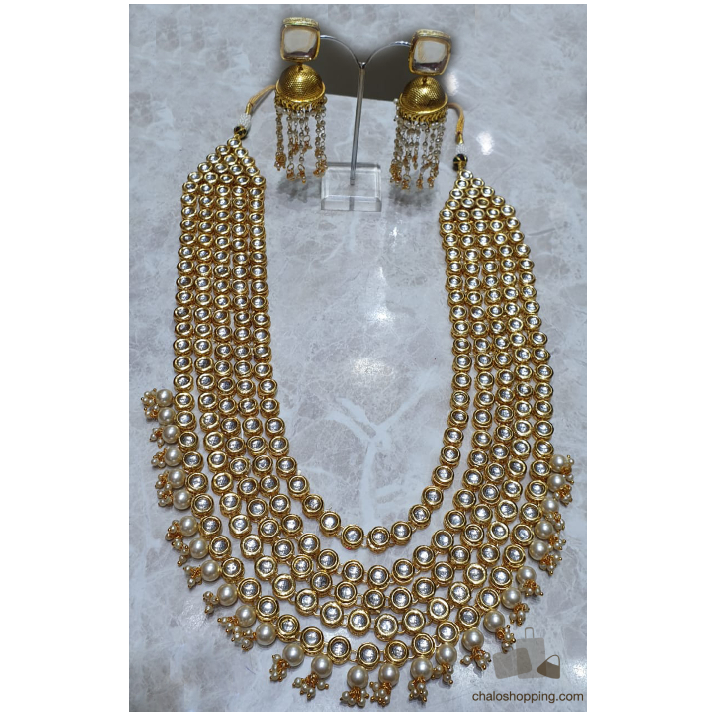 Penta Layer Meenakari Kundan Necklace with Tassel Jhumki