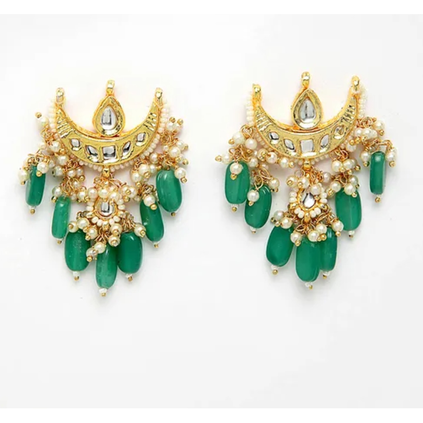 Green Gold Tone Kundan Earring With Pearls