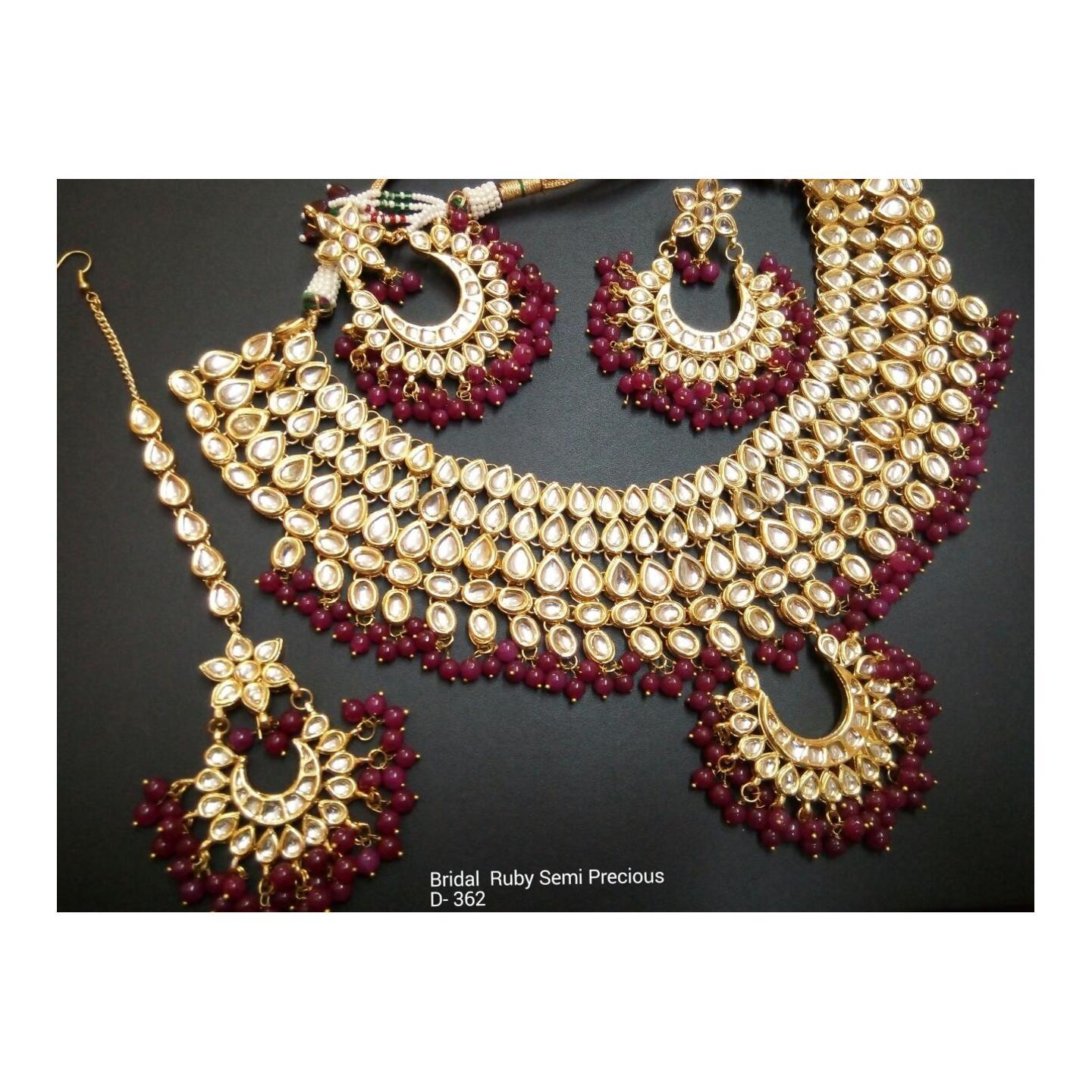 High Quality Kundan Necklace Set With Earring Tikka Ruby Onyx Pearls