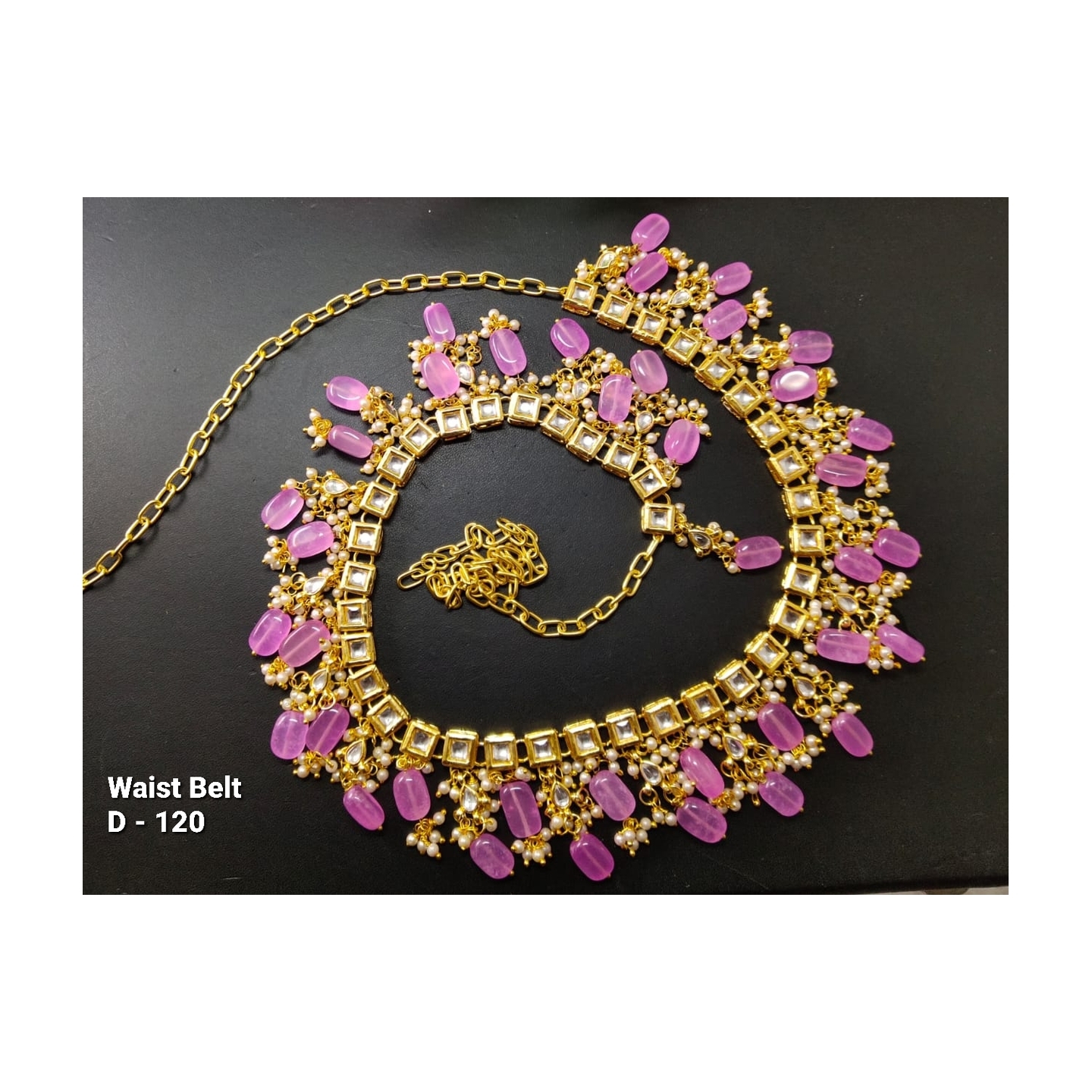 Kundan Waist Belt With Faux Pearl  Stone