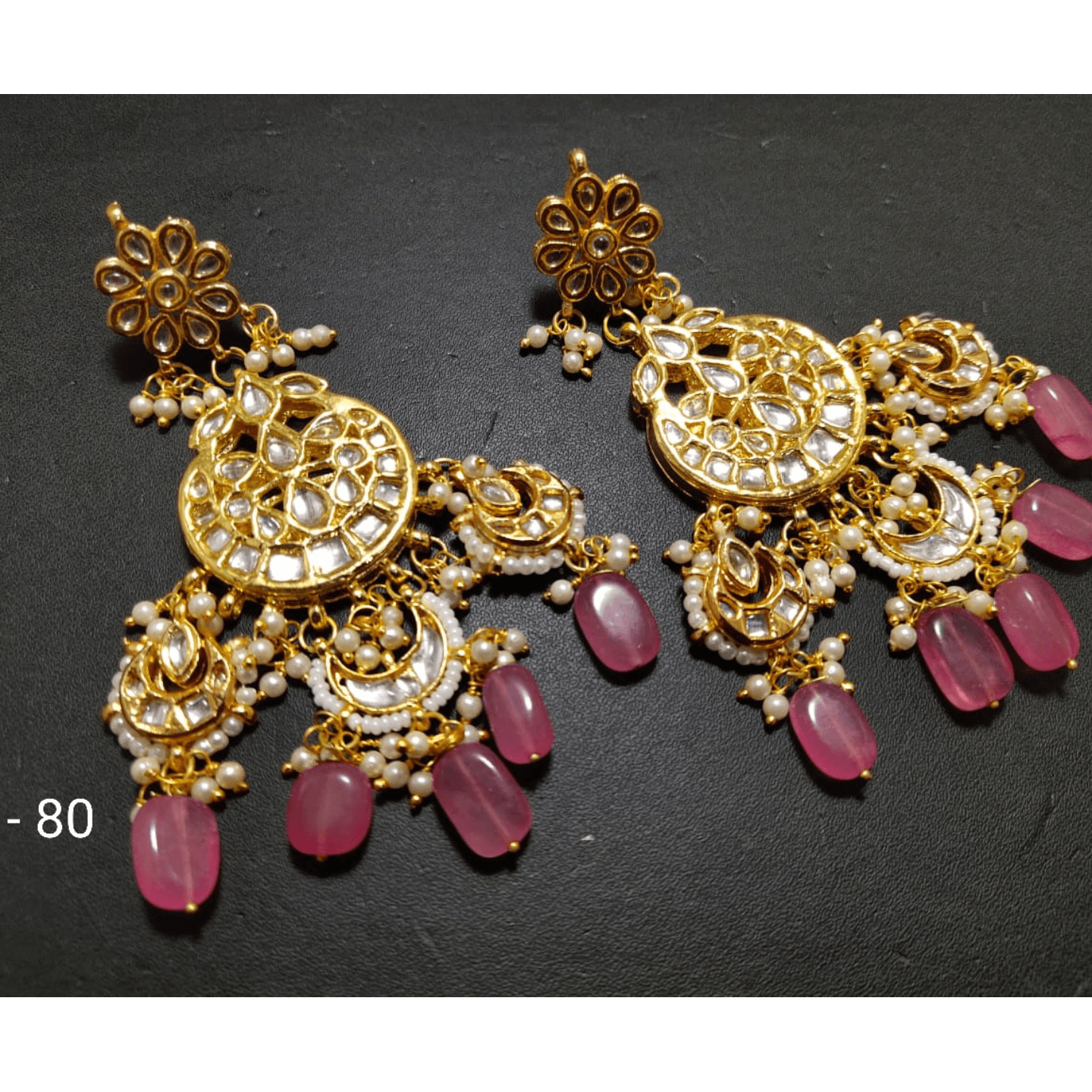 Light Pink Gold Tone Plated Kundan Earring Pearls