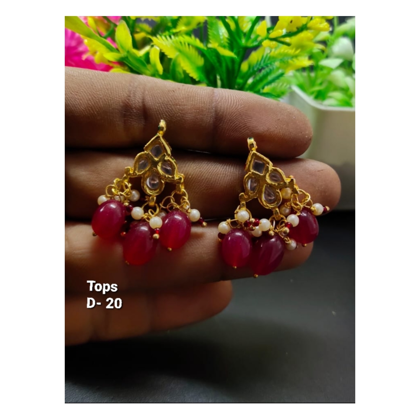Kundan Earring Tops With Ruby Red Stone