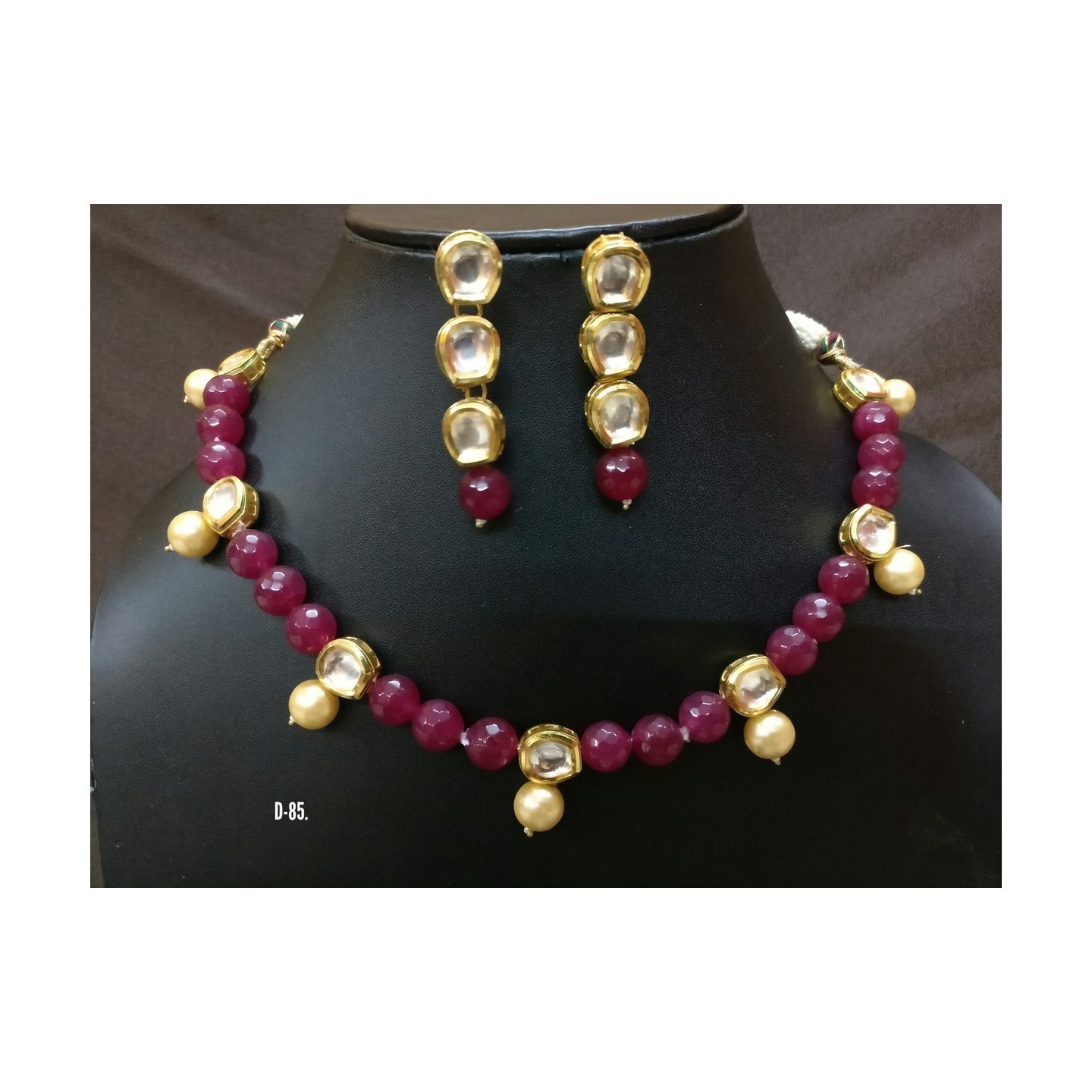 Kundan Choker Neckline Set With Earring Ruby Onyx Pearl