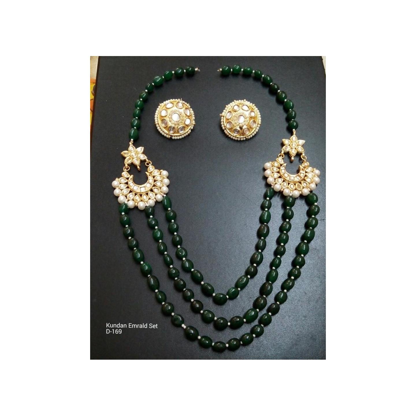 Kundan Green Onyx Pearl Necklace Set With Earring
