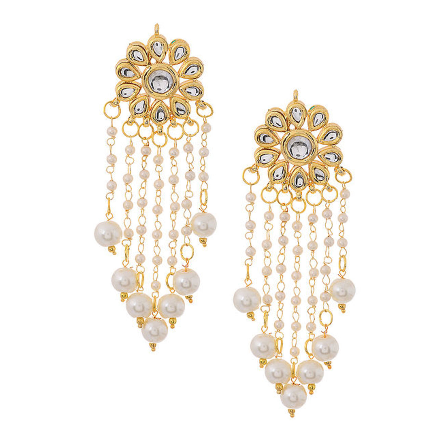 White Kundan-Inspired Pearl Beaded Earrings